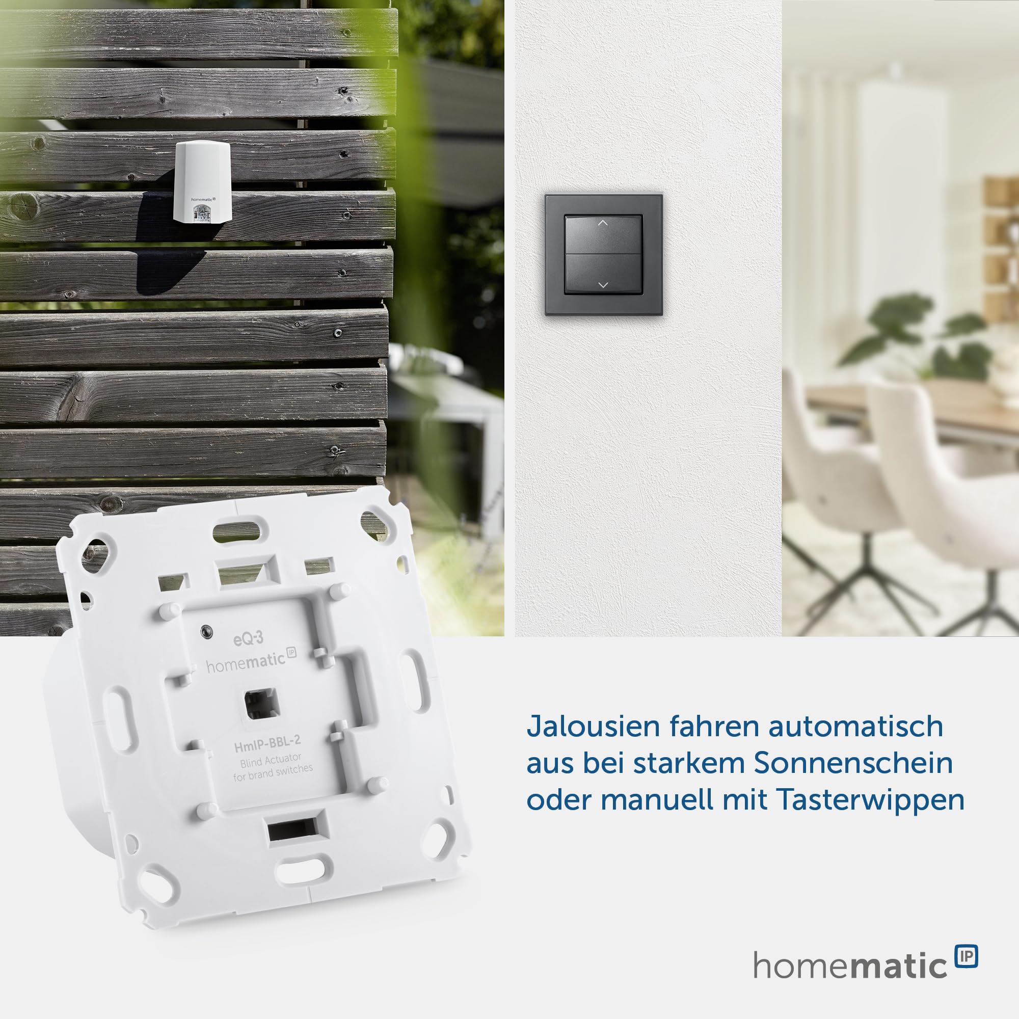 Homematic IP Smart Home Jalousieaktor für Markenschalter, digitale Steuerung von 1 Jalousie oder Raffstore, elektrische Jalousien nachrüsten, Steuerung per App, Alexa und Google Assistant, 151333A0