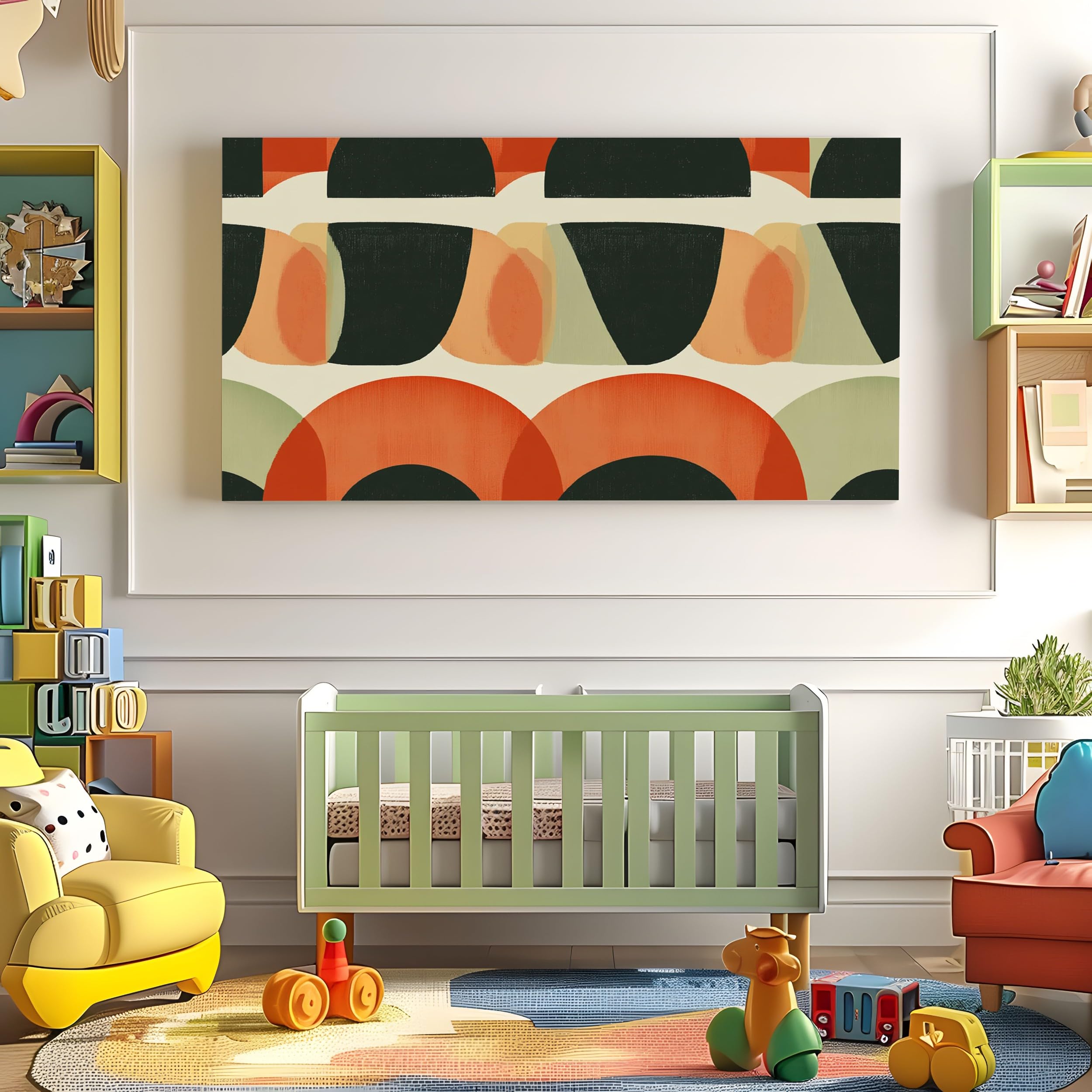 Quadro Stampe su Tela Geometrico moderno di metà Senza Cornice 80x160cm | secolo Moderne Grandi Dimensioni Semicerchio Astratto Decorazione Murale per Soggiorno Camera da Letto Triangolo a Incastro
