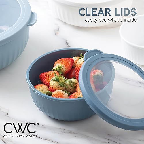 Vista 164 de COOK WITH COLOR - Juego de tazones de preparación profundos con tapas, para mezclar, de plástico, pequeños y apilables (color rosa/gris)