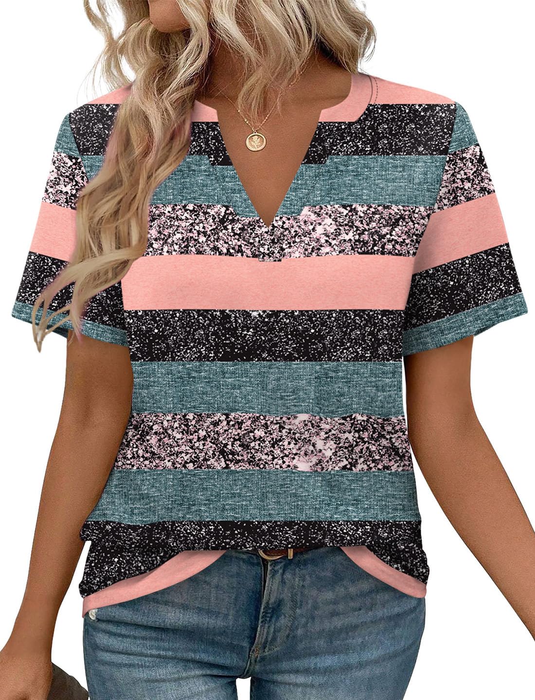WEESO Womens Tops Summer Short Sleeve V Neck Blouses Business Casual Loose Fit Tshirts Trendy Fashion Outfits