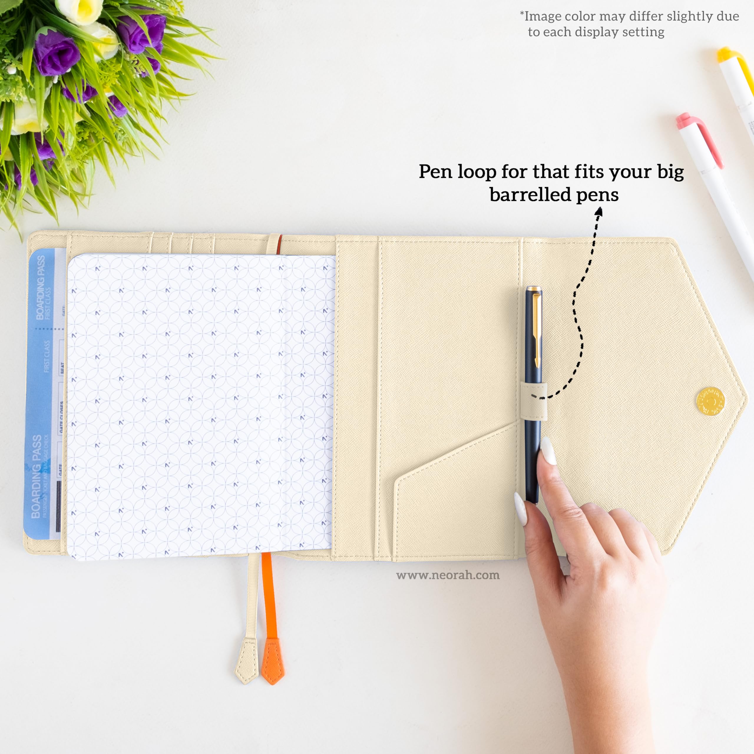 NEORAH — B6 Notebook Sleeve con chiusura a busta + Dotgrid JOURNAL | Custodia in ecopelle + passante per penna | Segnalibri | Tasca anteriore e posteriore | 6 slot per schede -AFTERGLOW