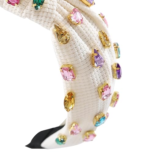 Miniatura 4 de Gmmidea Diadema de perlas anudadas para mujer, diadema con diamantes de imitación brillantes, nudo ancho, adorno de cristal, accesorios para el
