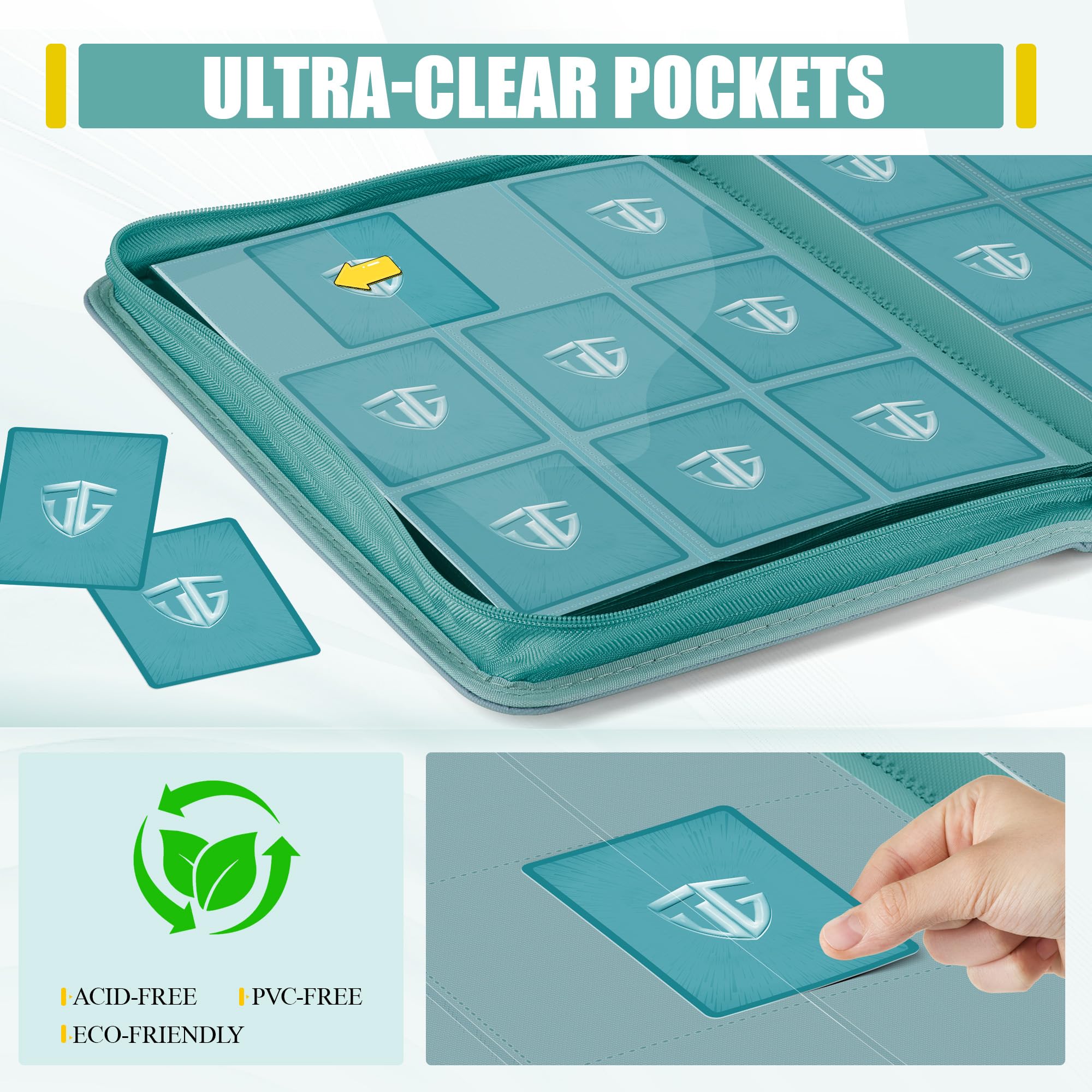 Álbum Premium TCGUARD Para 360 Tarjetas – 9 Bolsillos, Cremallera Y Páginas Planas, Protección Total
