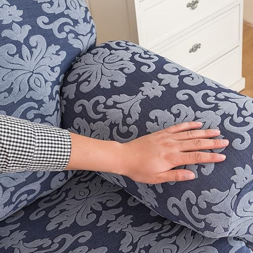 Miniatura 6 de JOKIVTOU Funda elástica para sillón reclinable con bolsillo, fundas de sofá reclinable de jacquard con estampado, protector de muebles con parte