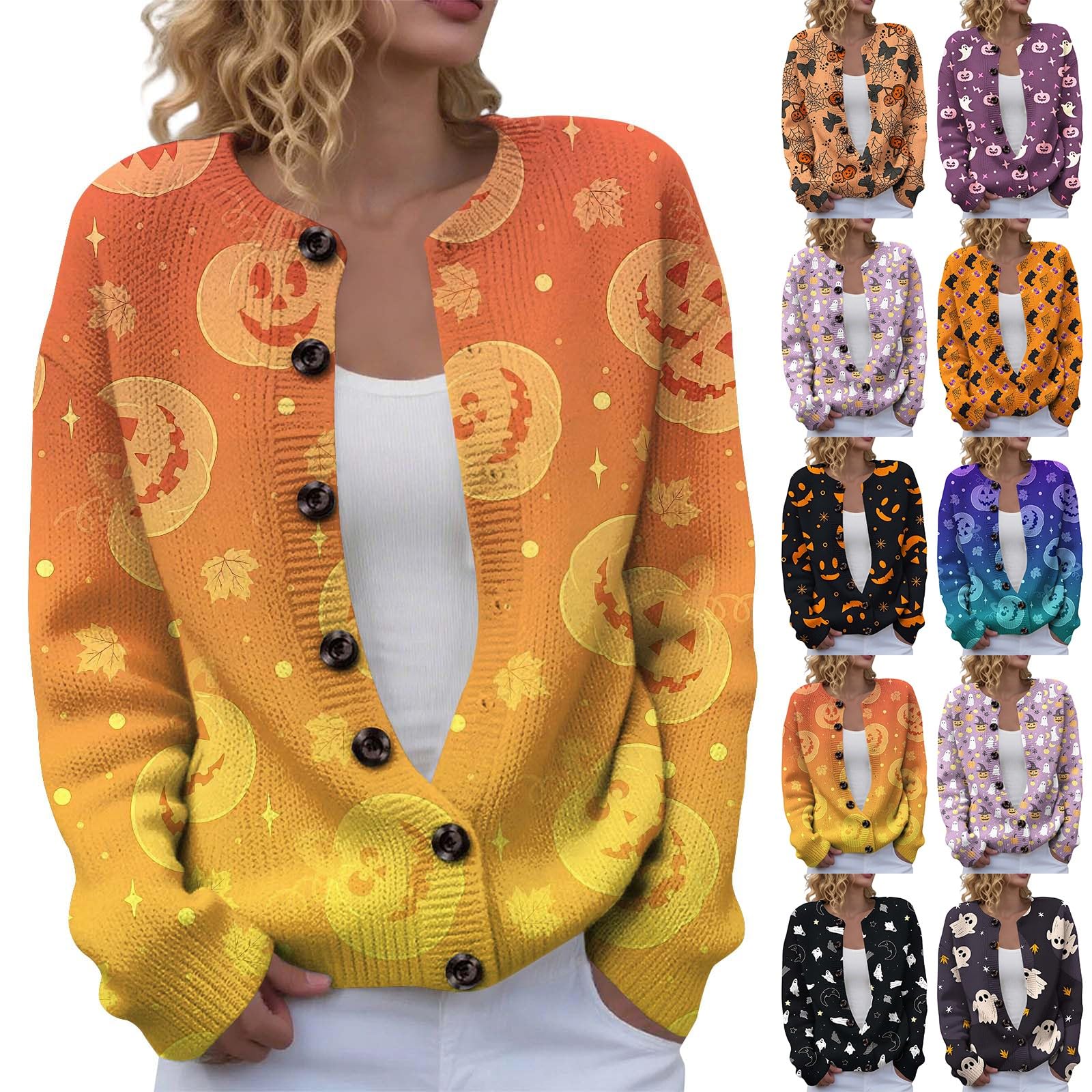 Generisch Cardigan corto da donna, scollo rotondo, cardigan per Halloween