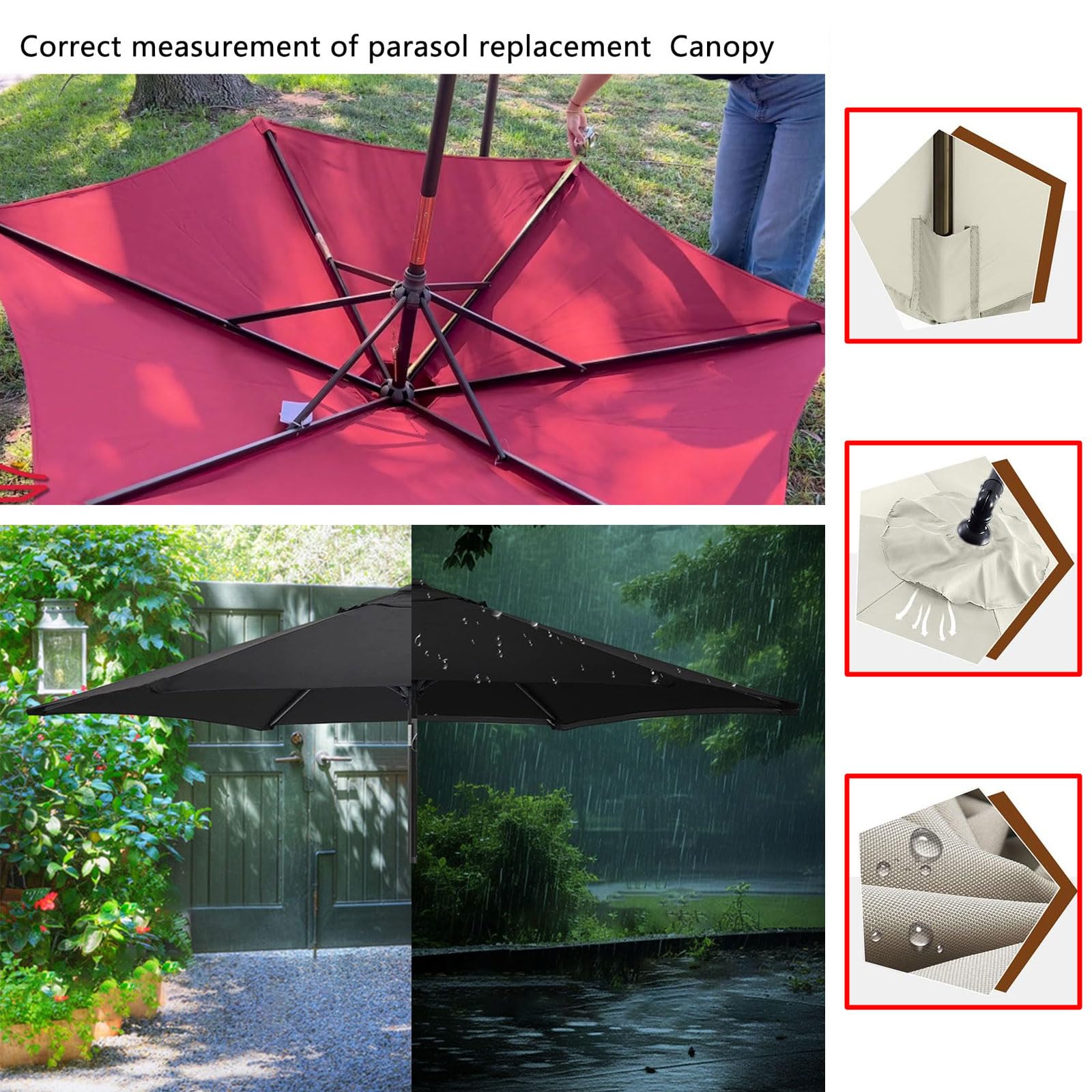 Zapasowy baldachim do parasola 4,0 m, 8 żeber, ochrona przed promieniowaniem UV, pokrowiec na parasol na zewnątrz, kompatybilny z parasolami rynkowymi i offsetowymi, trwała tkanina.