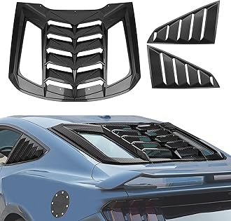 Rear+Side Window Louvers for Ford Mustang 2024+, ABS Plastic Windshield Sun Shade Cover Vent Wind Shutter Set for Mustang 2024 2025 Accessories, Carbon Fiber 3PCS