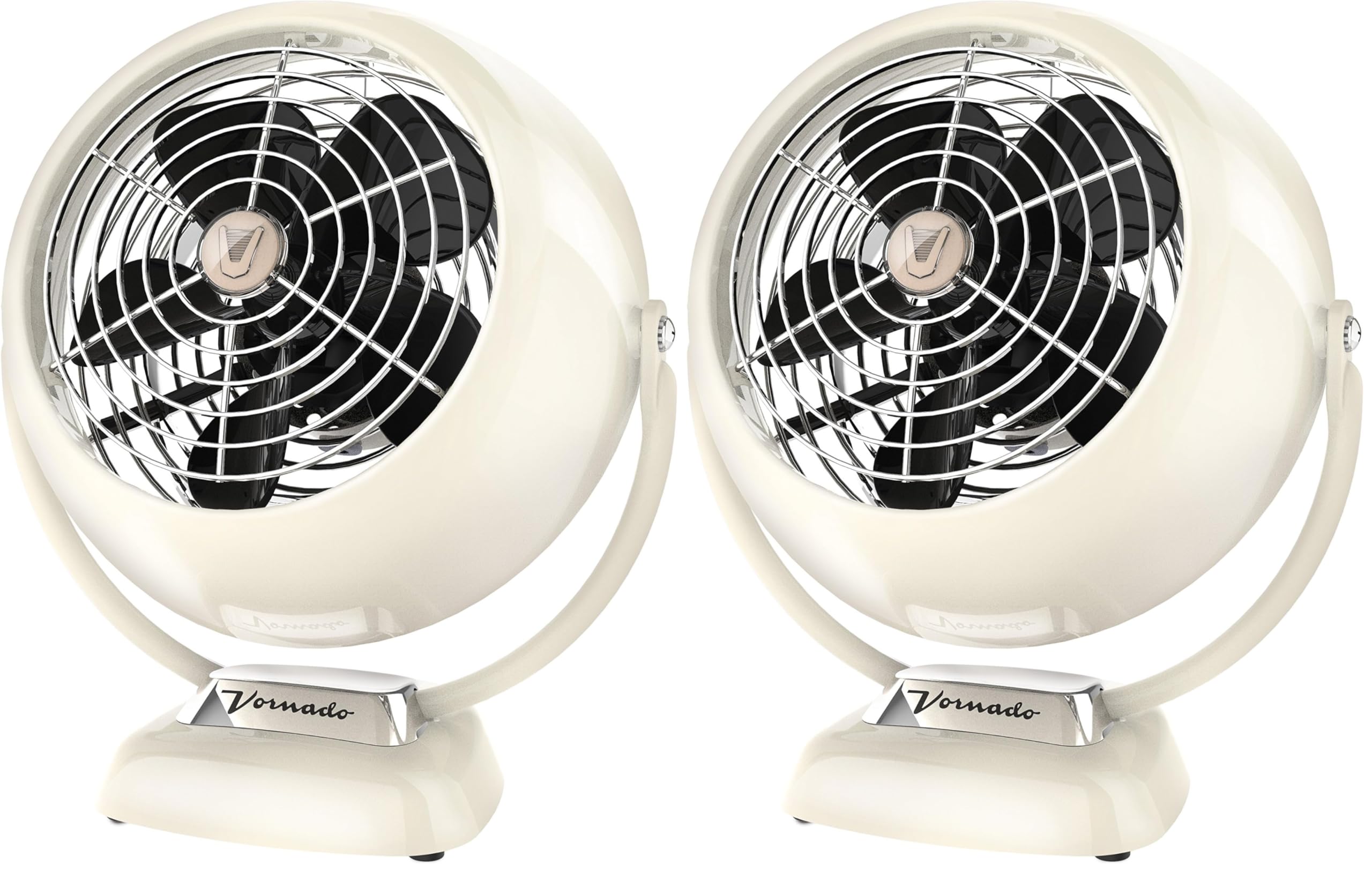 Vornado VFAN™ Jr. Vintage Fan | Small Metal Retro Air Circulator for Cooling &amp; Décor | 2 Speeds, Adjustable Tilt | Vintage White (Pack of 2)