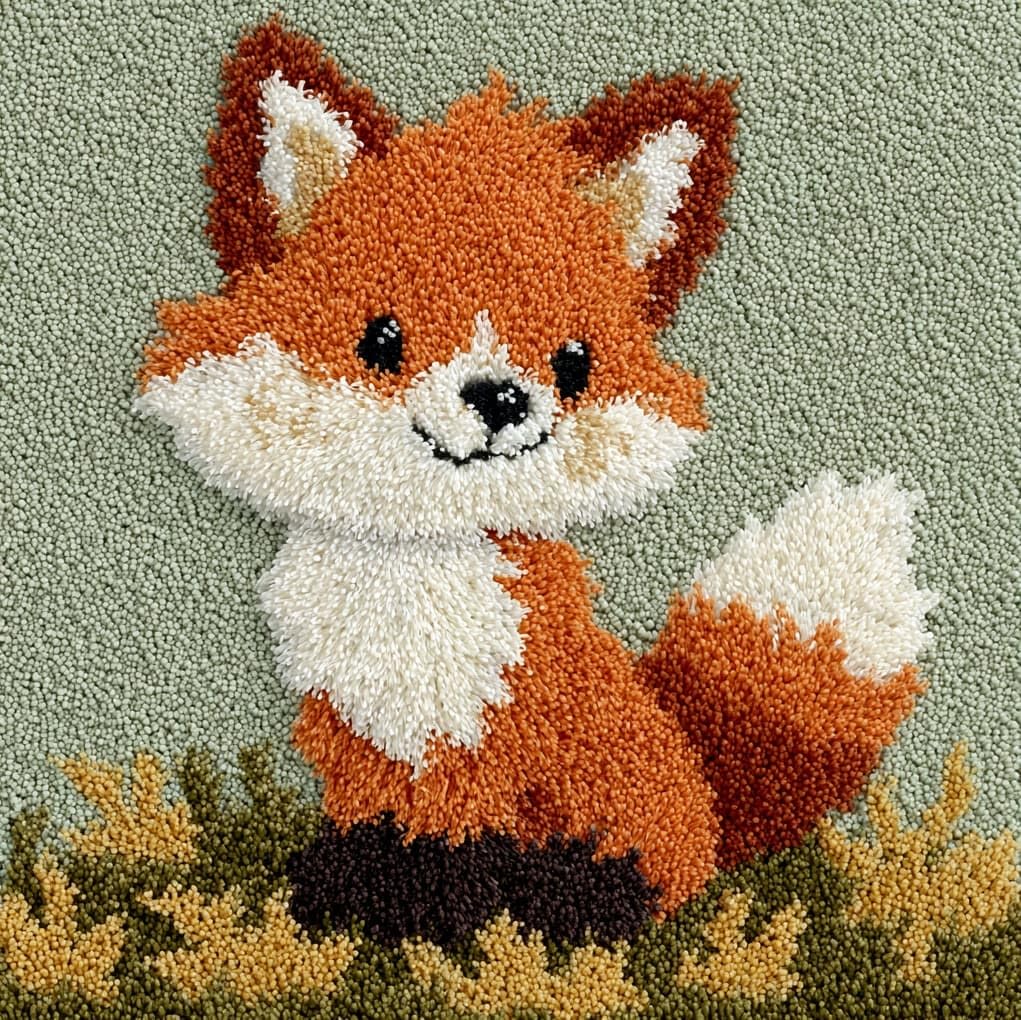Wallustrioaw Animal Little Fox Latch Hook Kits Pillowcase Embroidery Kit,