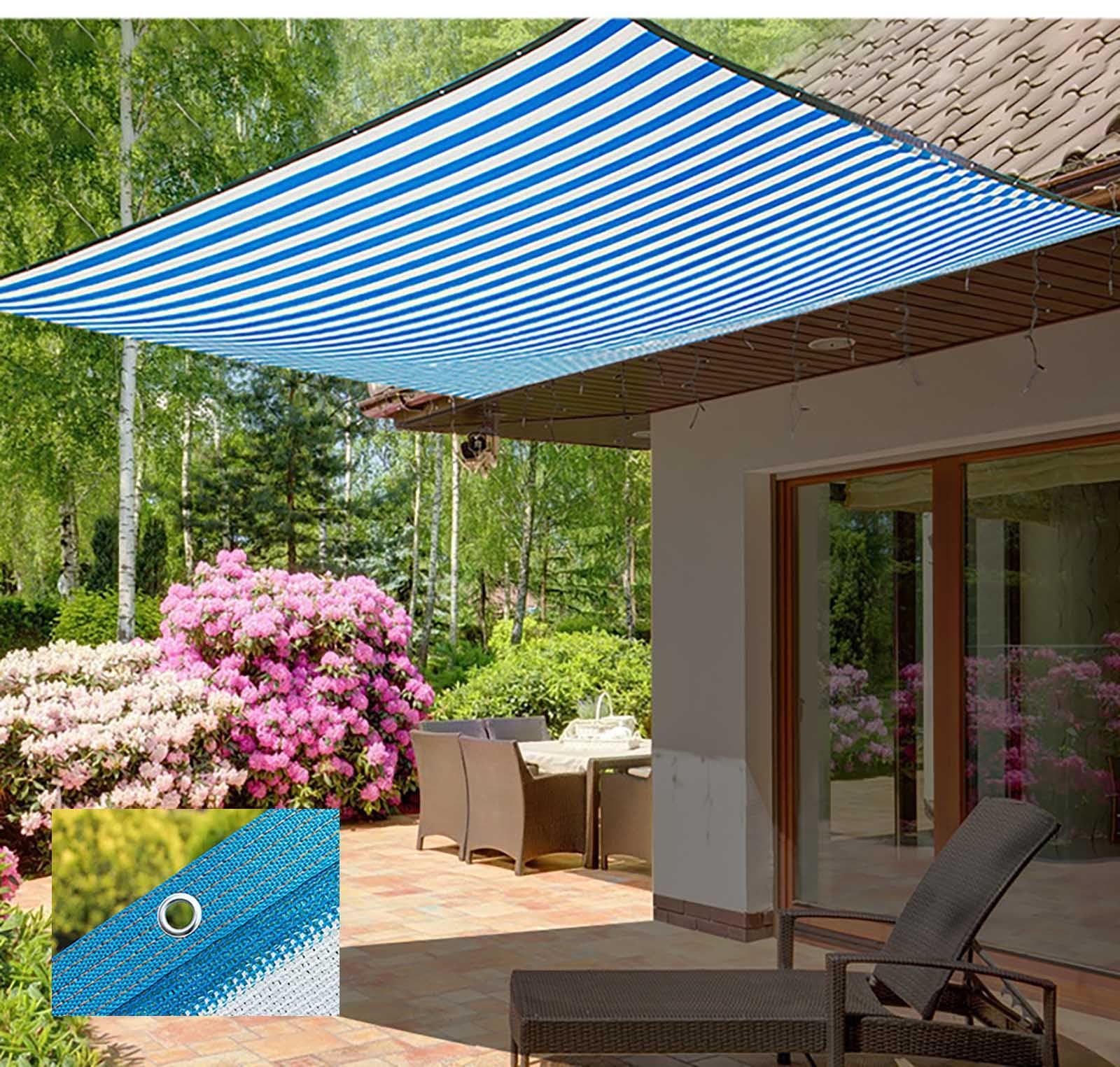 White Blue Stripes Shade Net 12-pin 95% Sunblock Shade Cloth,for Greenhouse Plant Shade Net Taped Edge with Grommets,for Carport,Terrace,Garden (1.5x5m)