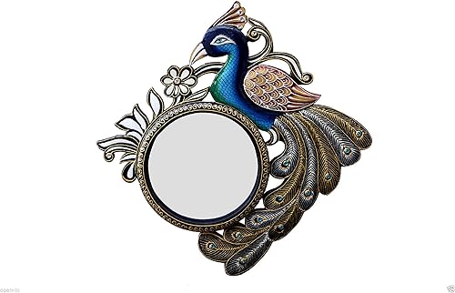 Miniatura 5 de Hastha Kalalu - Espejo de pared de madera elegante adornado colgante dormitorio decorativo pavo real elefante 16