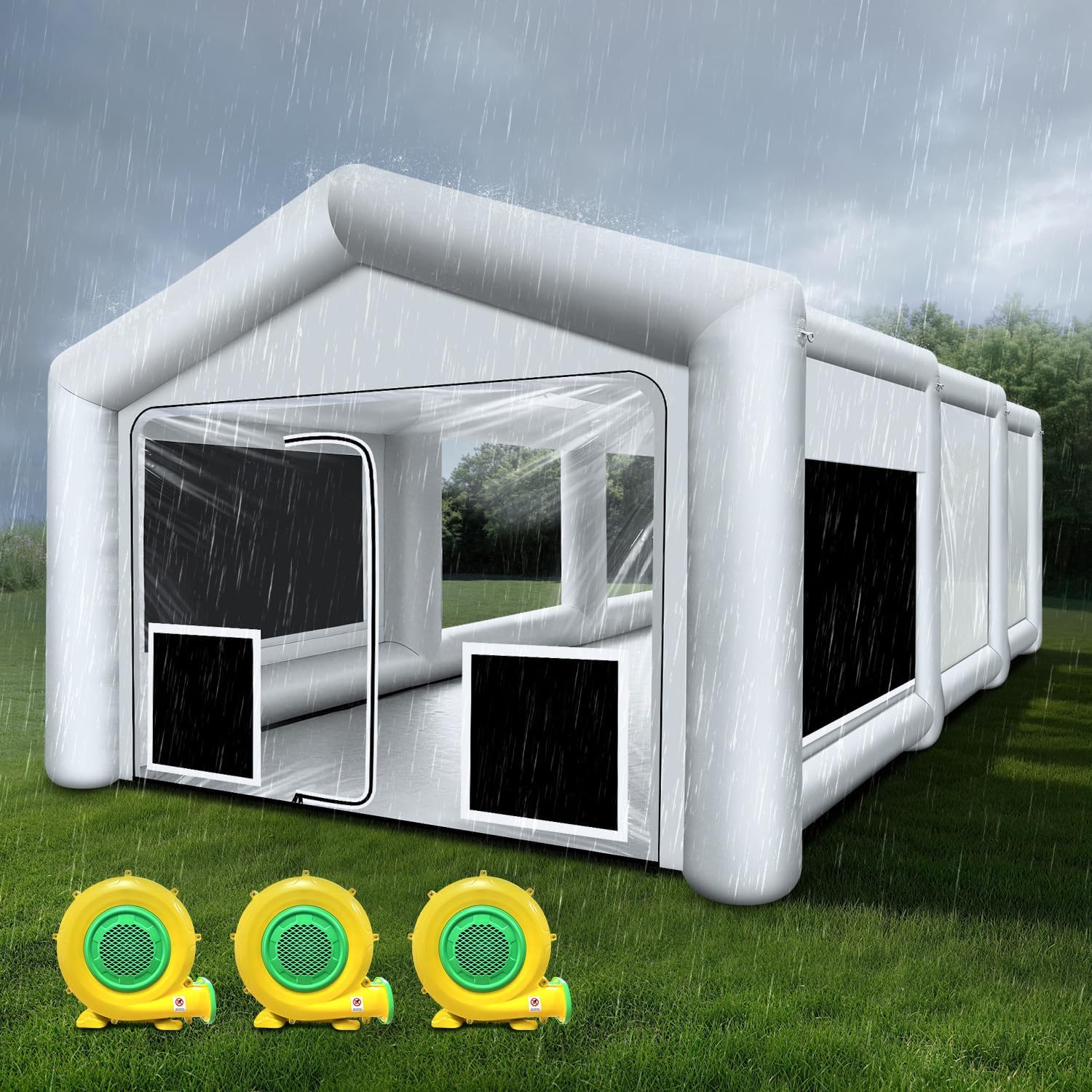 Waterproof Inflatable Paint Booth 13x8.2x8.2ft Portable Spray Tent with 750W+480W Air Blowers for Auto Parts, Furniture and Other Painting Works