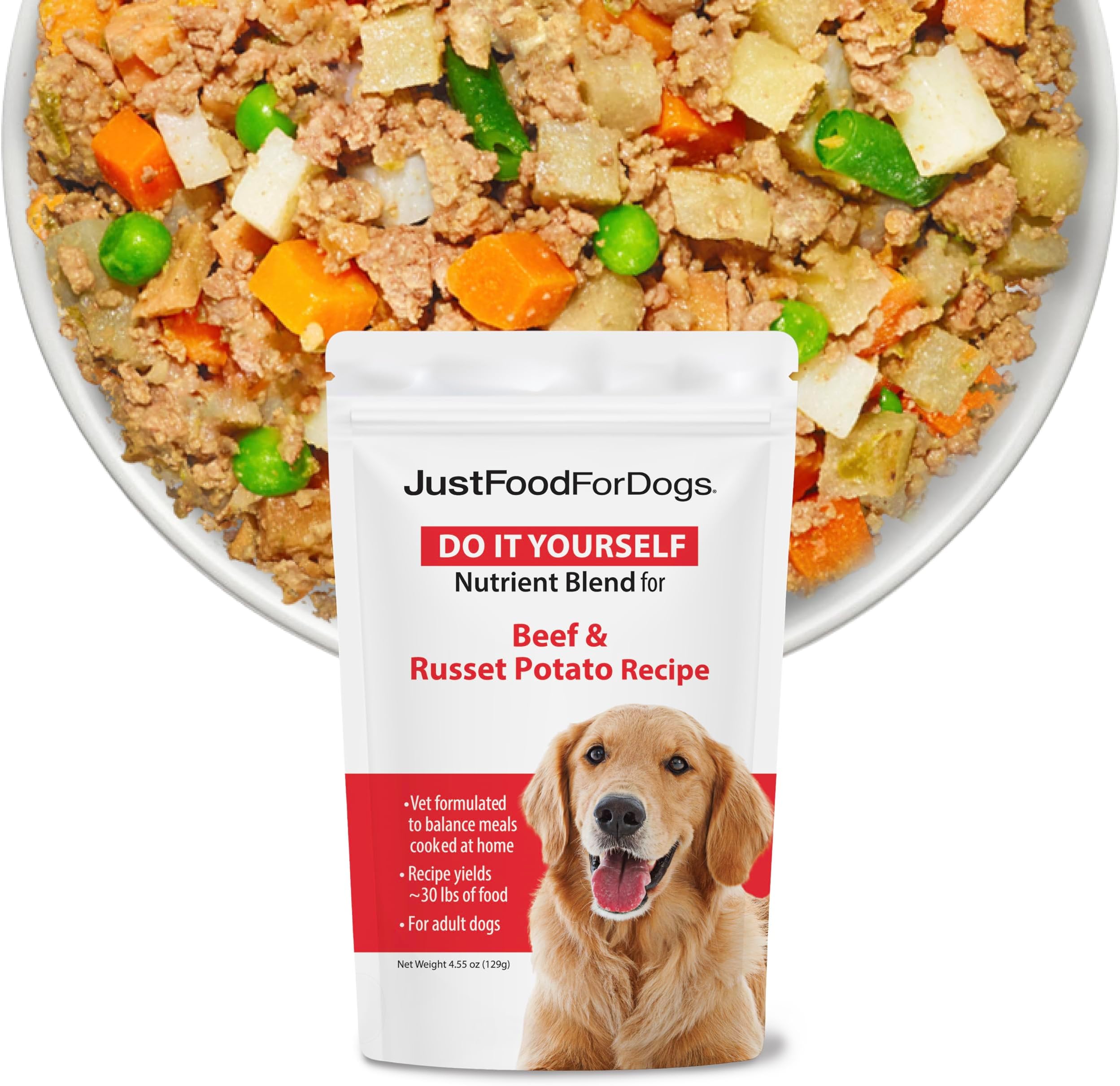 Just Food for Dogs Nutrient Blend, Vitamins and Supplements for Homemade Dog Food, Beef and Russet Potato, DIY Fresh Pet Meals and Toppers, Human Grade, Dog Vitamins & Multivitamin Additive, 4.55oz