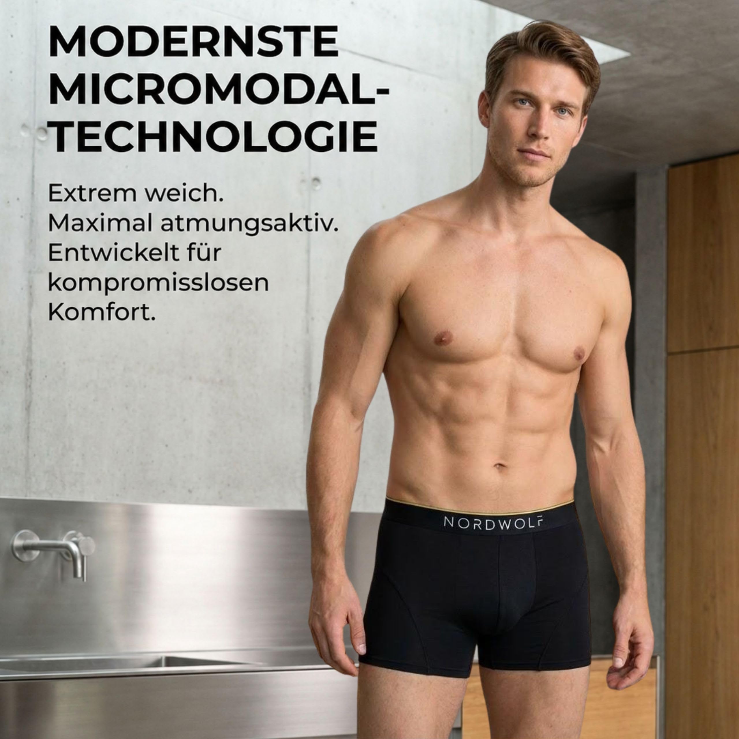 NordWolf Boxershorts Herren, Weiche Atmungsaktive Strapazierfähige Unterhosen Männer, Lange Herren Unterhosen, Pack x4 Modalstoff, Bequem Langlebig, Geschenk.