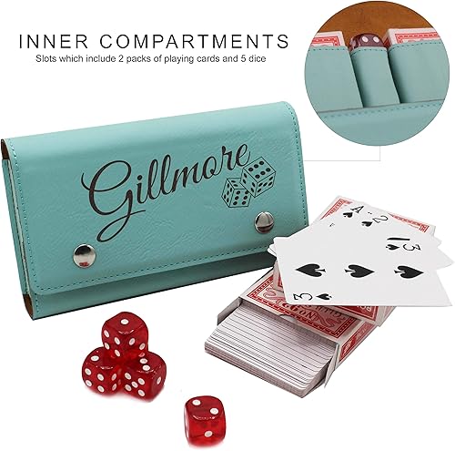 Miniatura 3 de Juego de cartas de juego personalizado y caja de regalo de dados  2 cubiertas y 5 dados dentro de la caja de soporte (verde azulado)