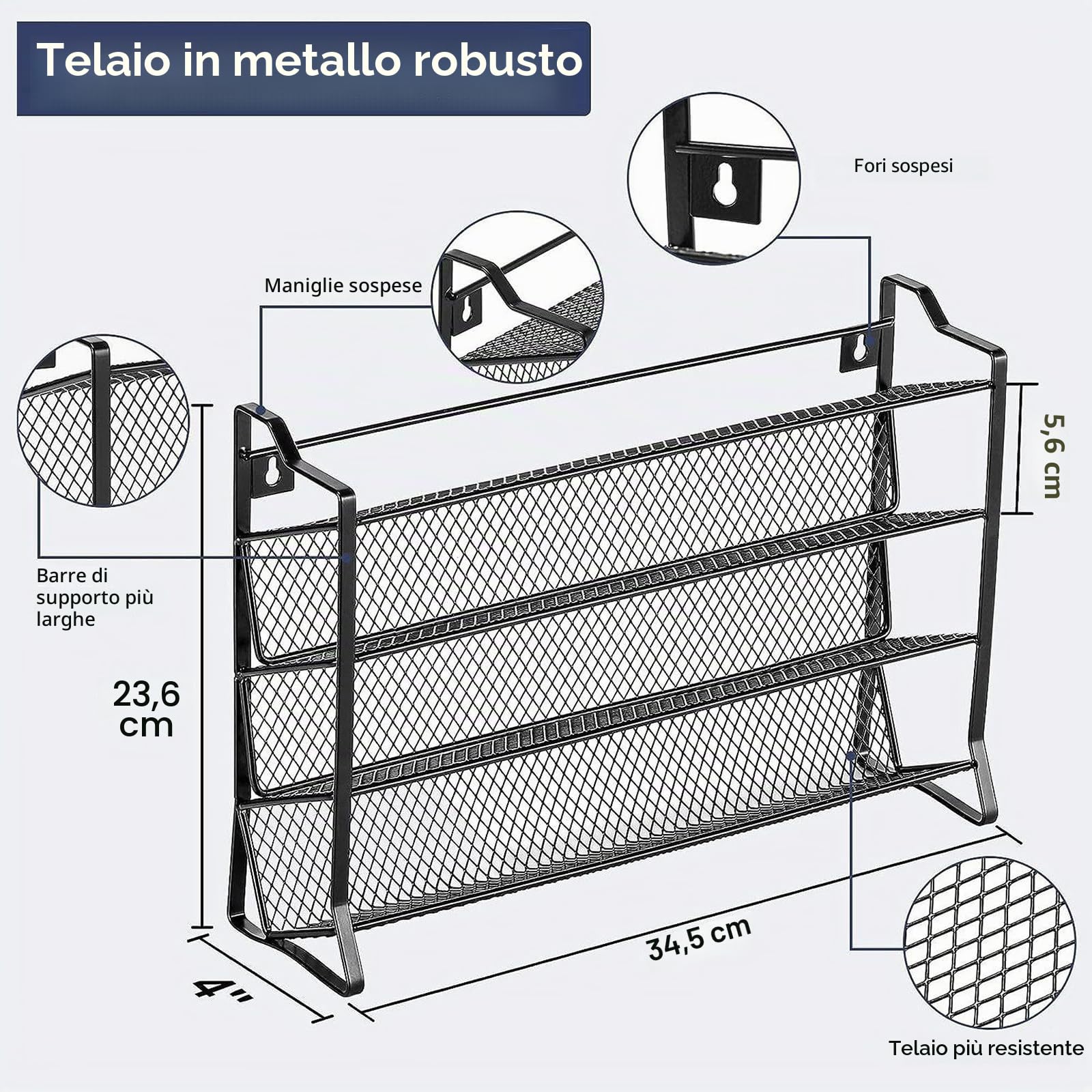 Generisch JAR ROCK-4 - Portaspezie in piedi e da parete, con 28 barattoli per spezie e 180 etichette per spezie