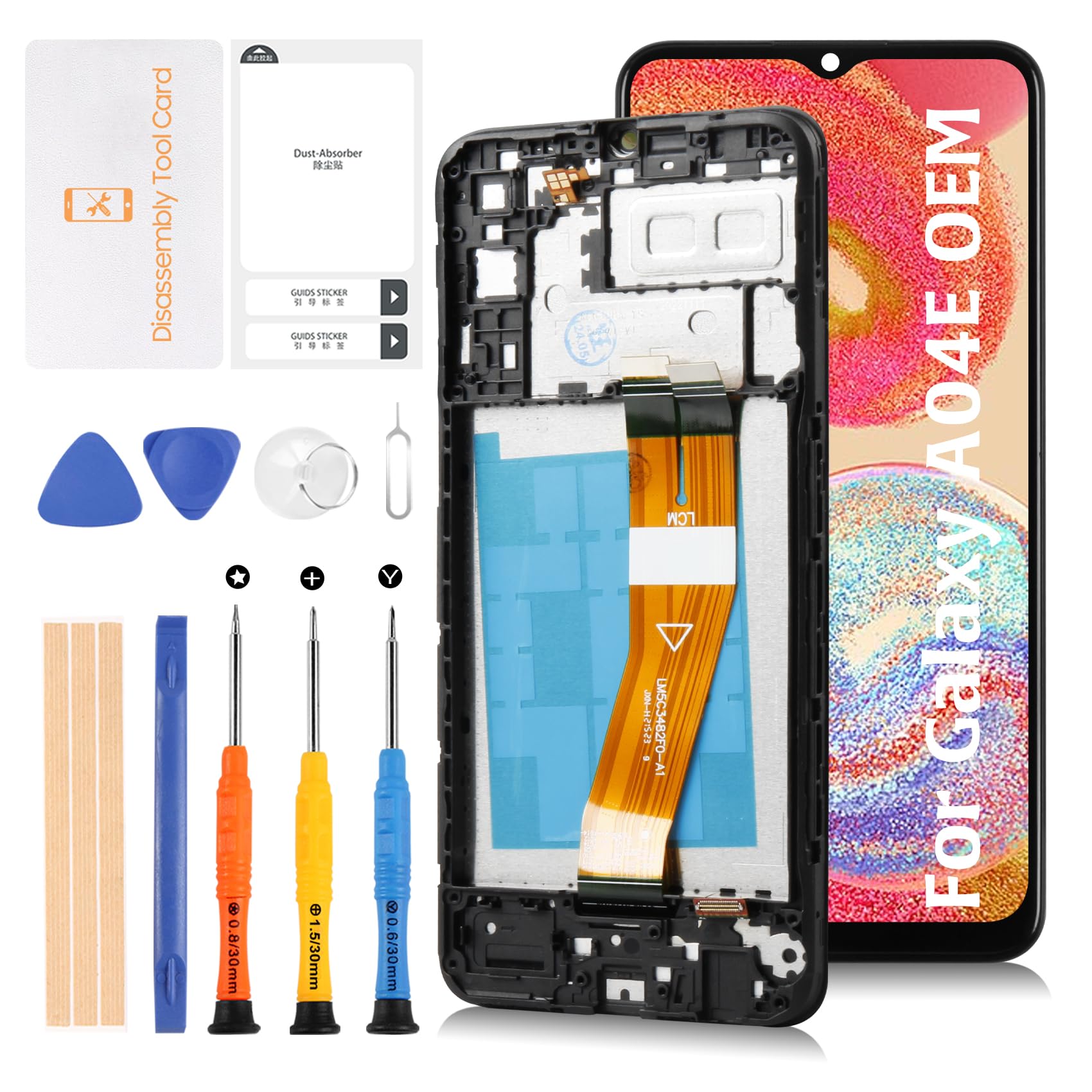 Olivechard Original A04E A042 OEM Screen LCD Display +Black Frame for Samsung Galaxy A04e A042F A042M 6.5" LCD Screen Display Replacement Touch