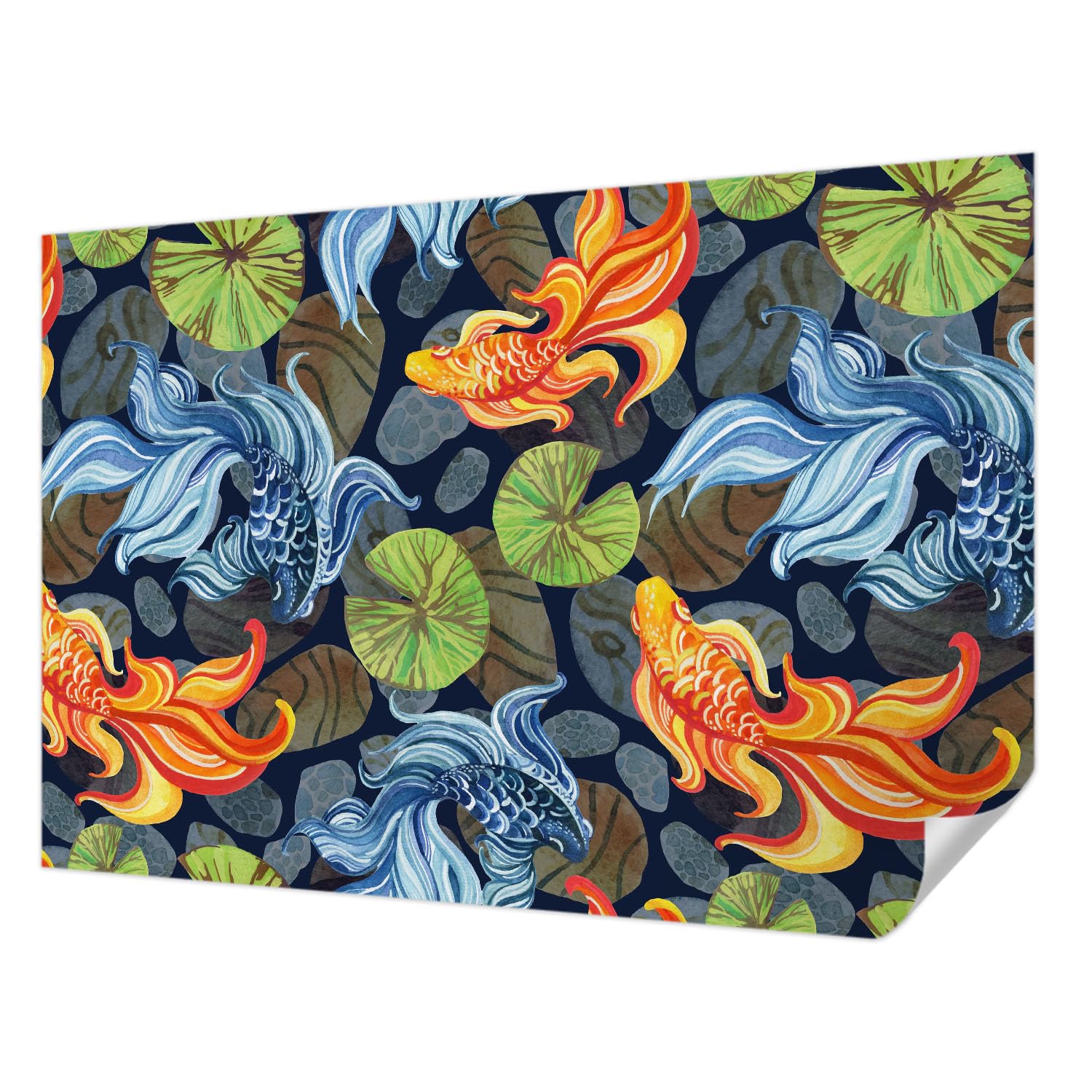 Papier peint adhésif de décoration murale 152x104 cm motif poissons pour chambre et salon