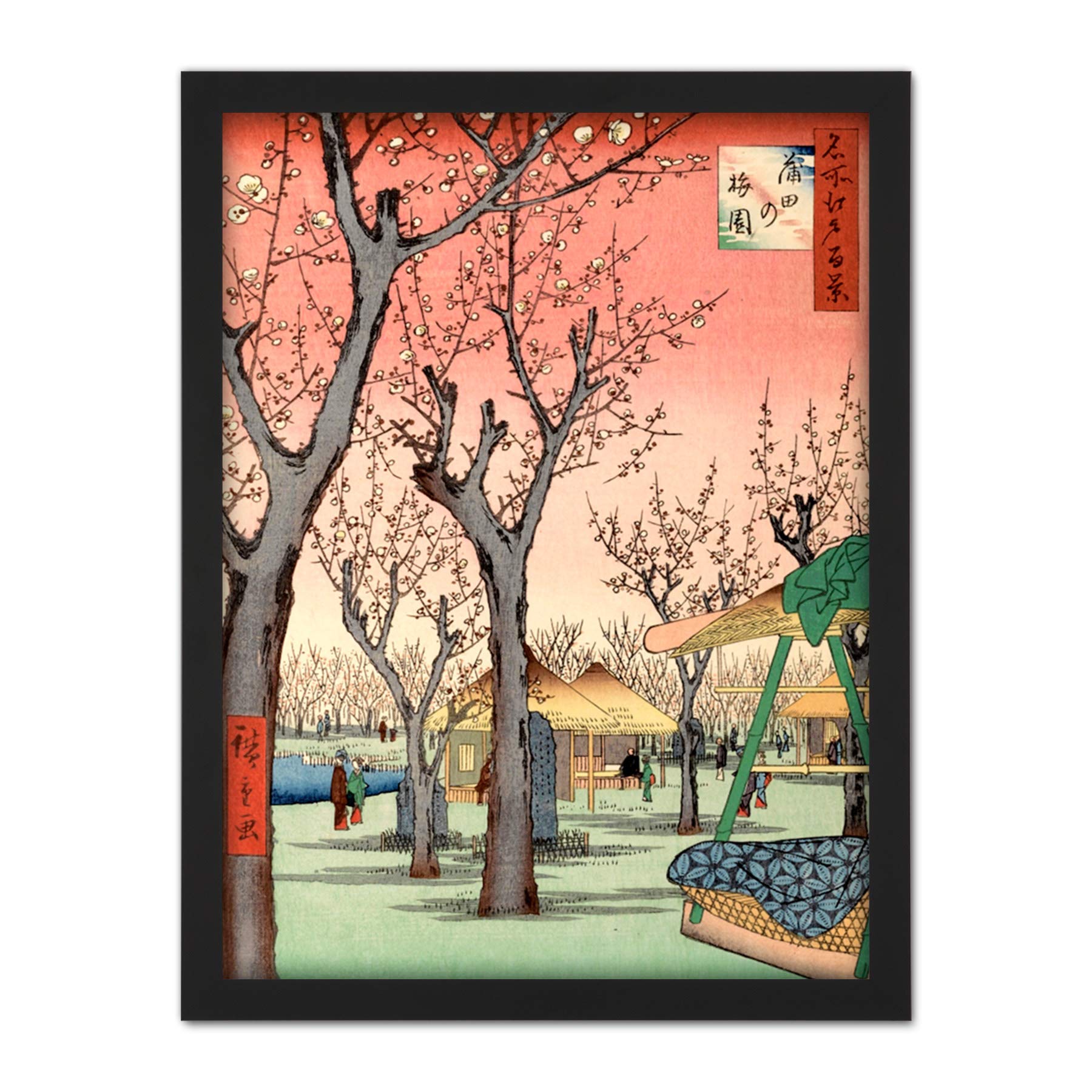 Wee Blue Coo Utagawa Hiroshige Japanese Plum Orchard in Kamada Artwork Framed Wall Art Print 18X24 Inch