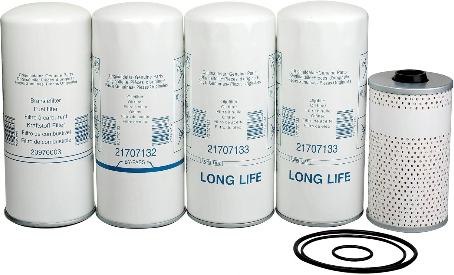 5 Pcs 85132685, 85105170 Oil Fuel Filter Kit Replaces 21707132, 21707133 (23658092), 20976003 (22480372), FF5369W Fits V0LV0 VNL 760 860, VN, VNM, VNX, VHD, VAH truck VE D13 Engine (Pack of 1 Set)