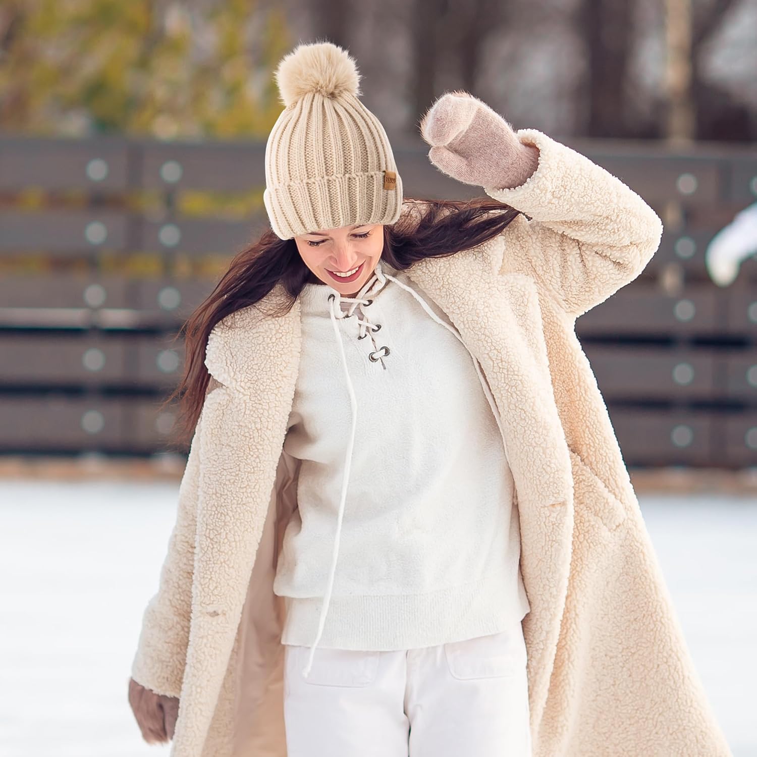 REDESS Womens Winter Knitted Beanie Hat Warm Fleece Lined with Pompom Cap Thick Slouchy Snow Knit Skull Ski Cap - Image 7