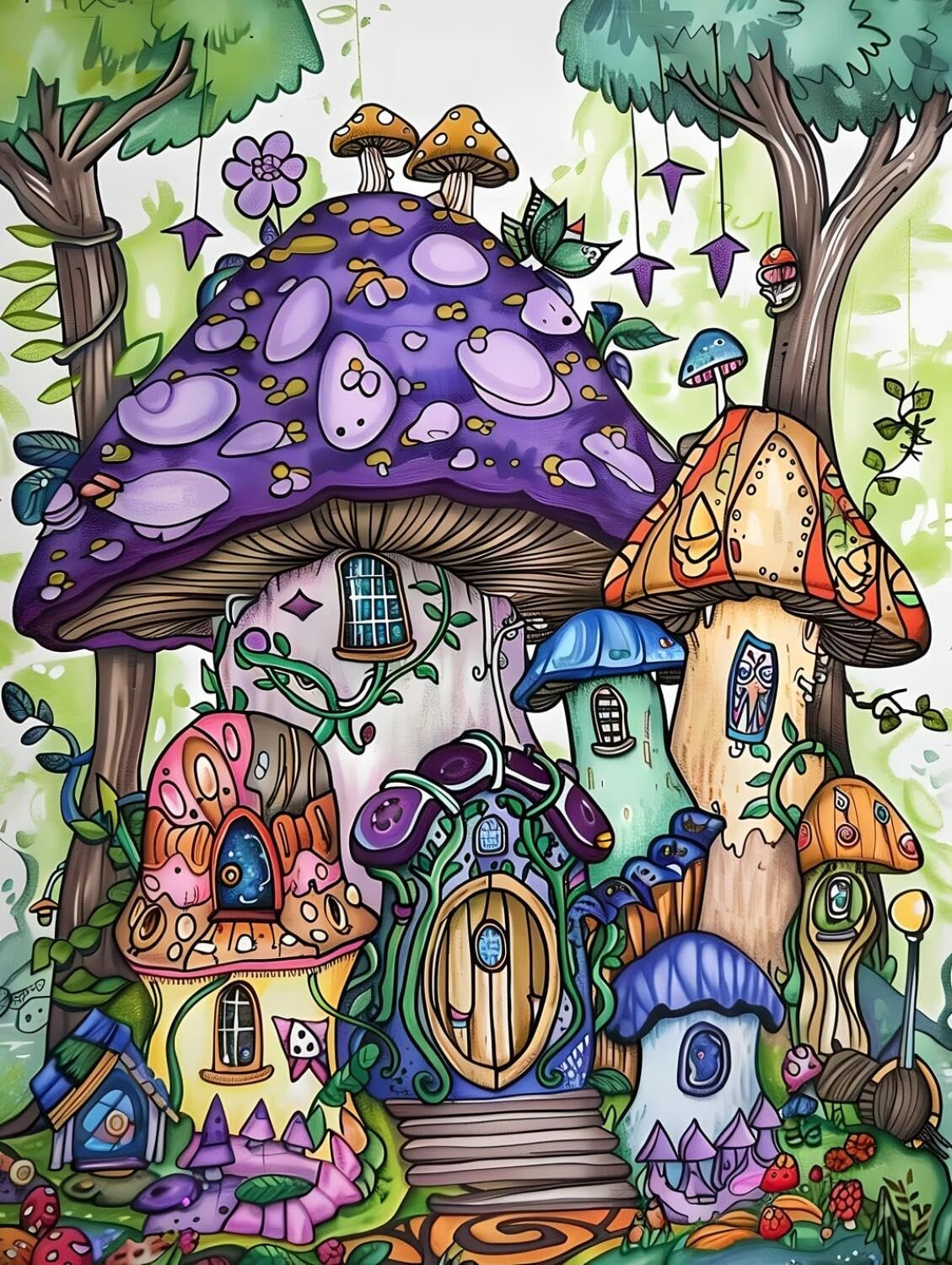 Rqwybcaxn Stamped Beaded Cross Stitch Kits Mushroom House 40x50cm
