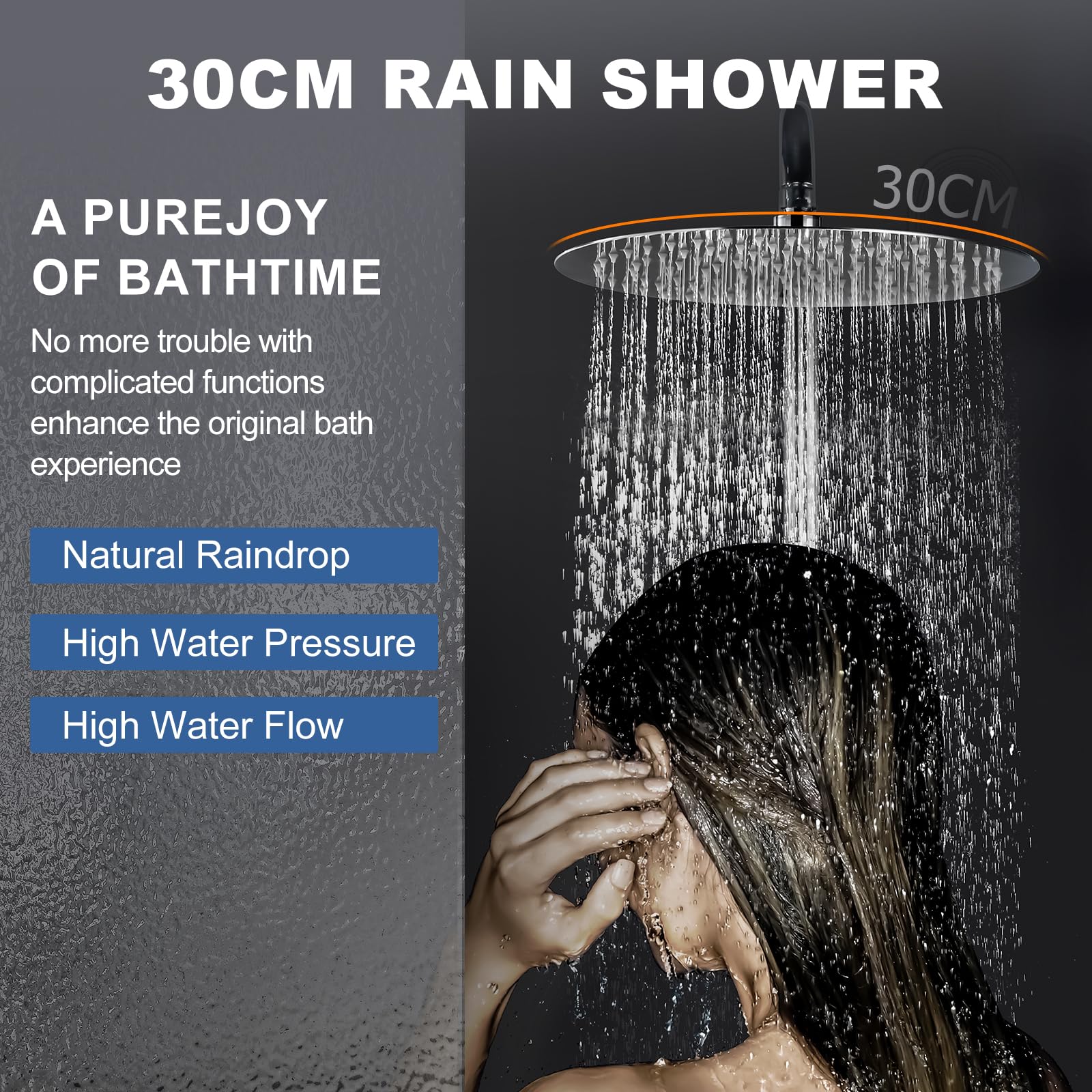 Columna Ducha Termostática, Duchas de Baño Conjunto 300mmx300mm con Rociador, Alcachofa Ducha Lluvia y 3 Tipos Duchas de Baño, Barra de Ducha Altura Adjustable,Cromado