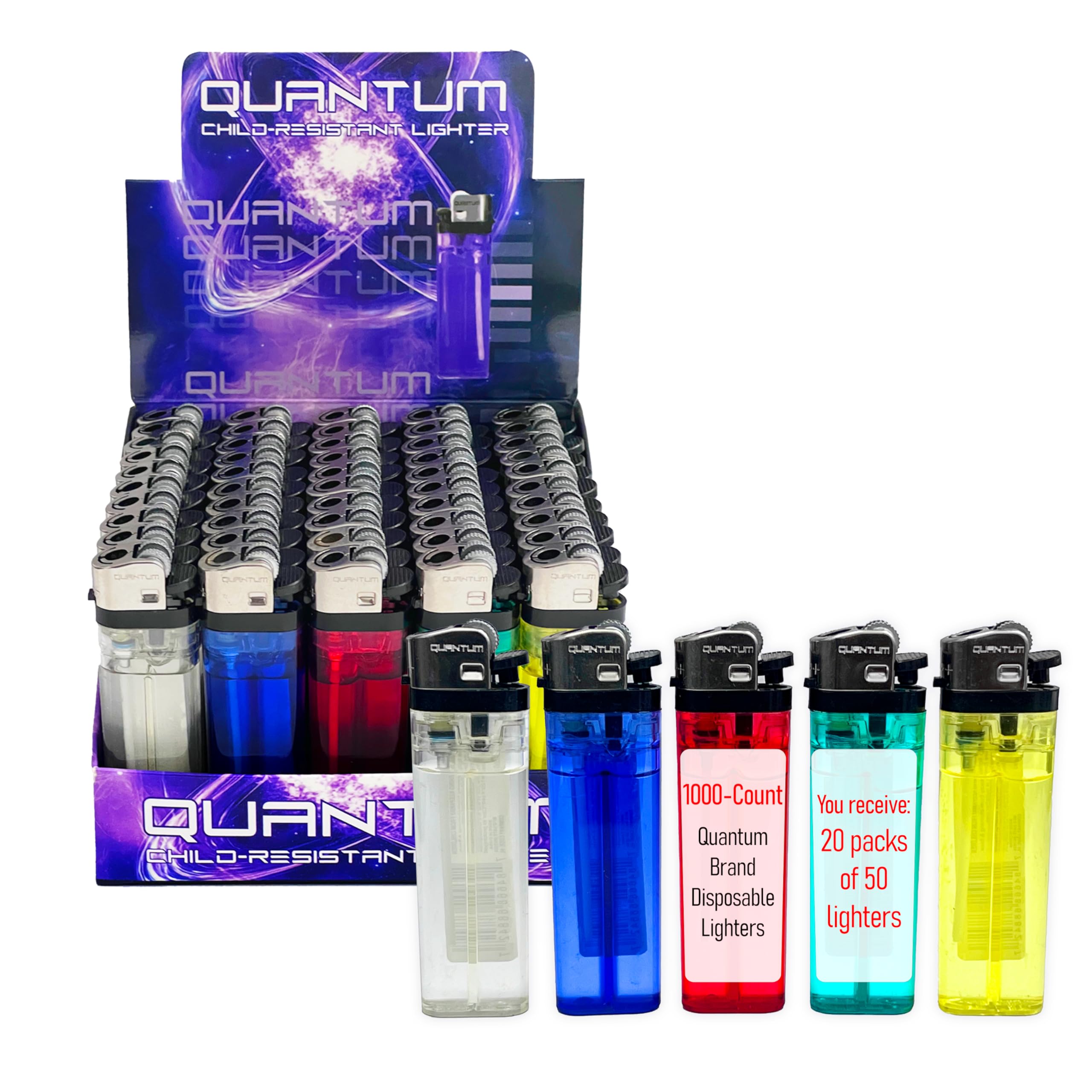 Quantum Child-Resistant Disposable Lighters Assorted Colors 1000
