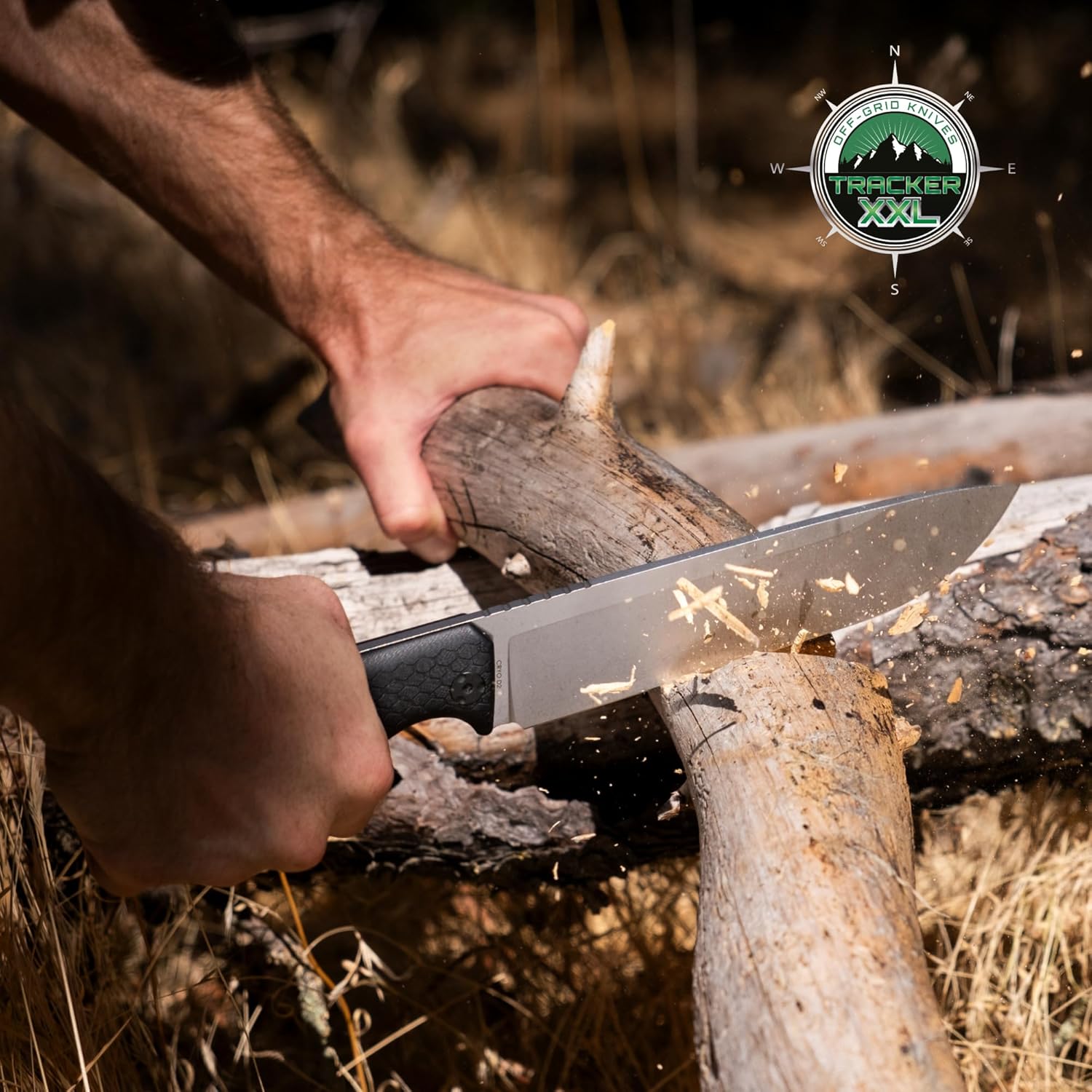 Off-Grid Knives - TRACKER-XXL Fixed Blade Knife, Cryo D2 Blade Steel, G10 Scales, Kydex Sheath, OG Lo-Pro Belt Attachment, Chopping, Camping, Bushcraft, Hunting, Survival (Stonewash)