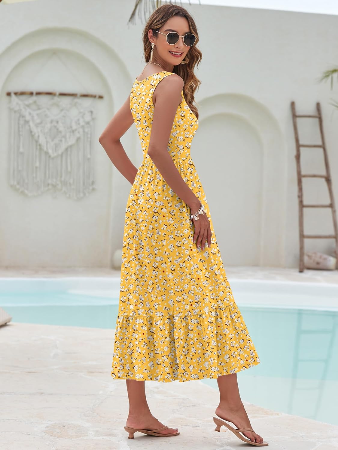 AUSELILY Womens Maxi Dress 2026 Sleeveless Summer Dresses V Neck Casual Tiered Sundresses with Pockets - Image 2