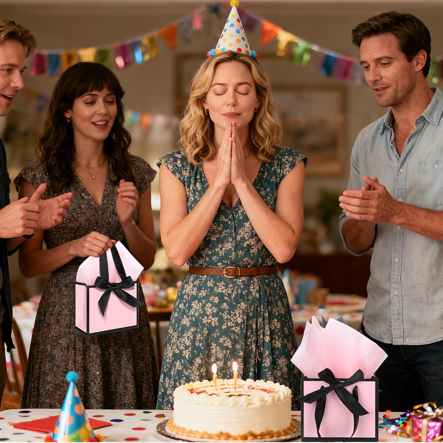 MIMIND 50 PCS Small Pink Gift Bags with Handles, Party Favor Bags Bulk with Tissue Paper & Ribbons, 6.3 x 5.1 x 3.1 Inch Treat Bags for Weddings Baby Showers Events Party Supplies - Image 7