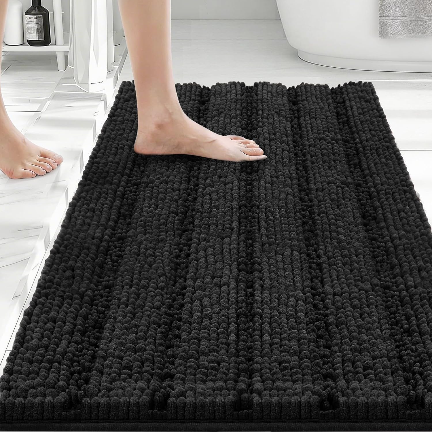 Bcoimo 70"×24" Chenille Bath Mat – Non-Slip with Backing Bath Rug Ultra-Absorbent and Machine Washable Bathroom Mat Quick-Dry Design. Ideal for Bathroom and Tub Areas