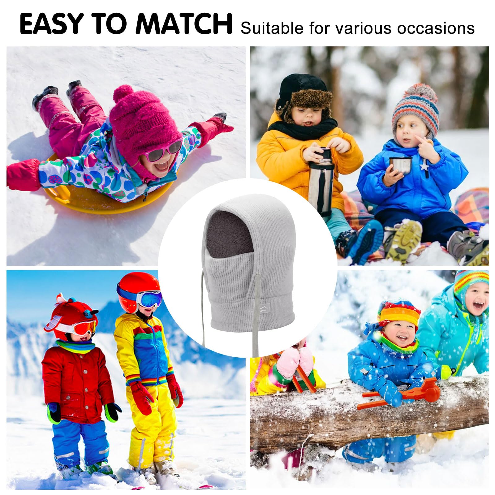 Mayoii Children's Winter Thermal Balaclava, Multifunctional Windproof Ski Mask, Warm Knitted Fleece Hat Hood, Neck Scarf for Boys Girls 4-12 Years