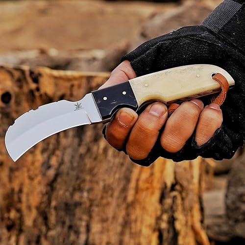 Miniatura 124 de Cuchillo de acero hecho a mano con funda de cuero, cuchillo utilitario resistente, cuchillo de electricista para desollar alambre para profesional