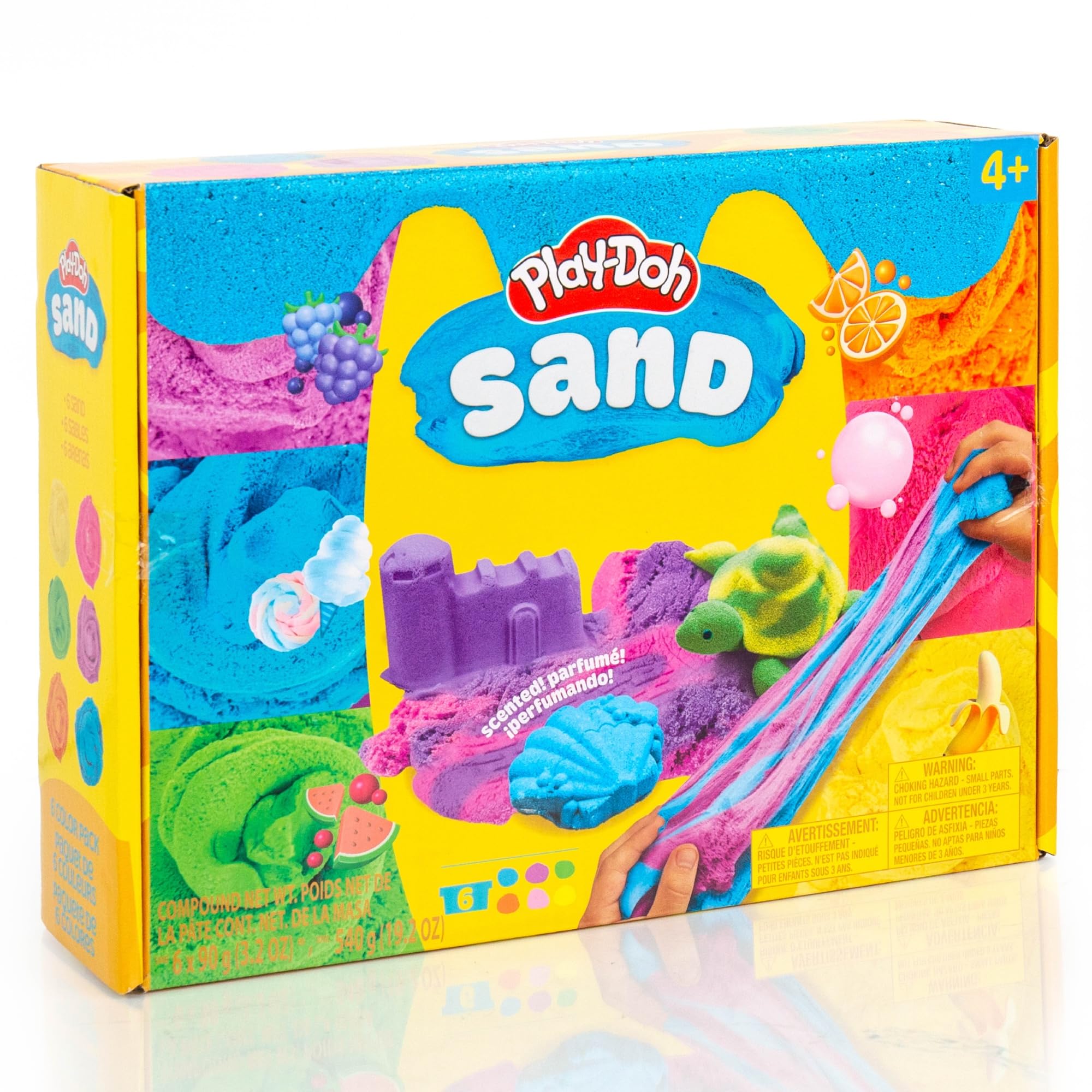 Play-Doh 6-częściowy zestaw piasków zapachowych, piasek do zabawy w zamykanych pudełkach, wypełnienie pojemników sensorycznych, zabawki podróżne, zabawne prezenty dla dzieci od 4 lat