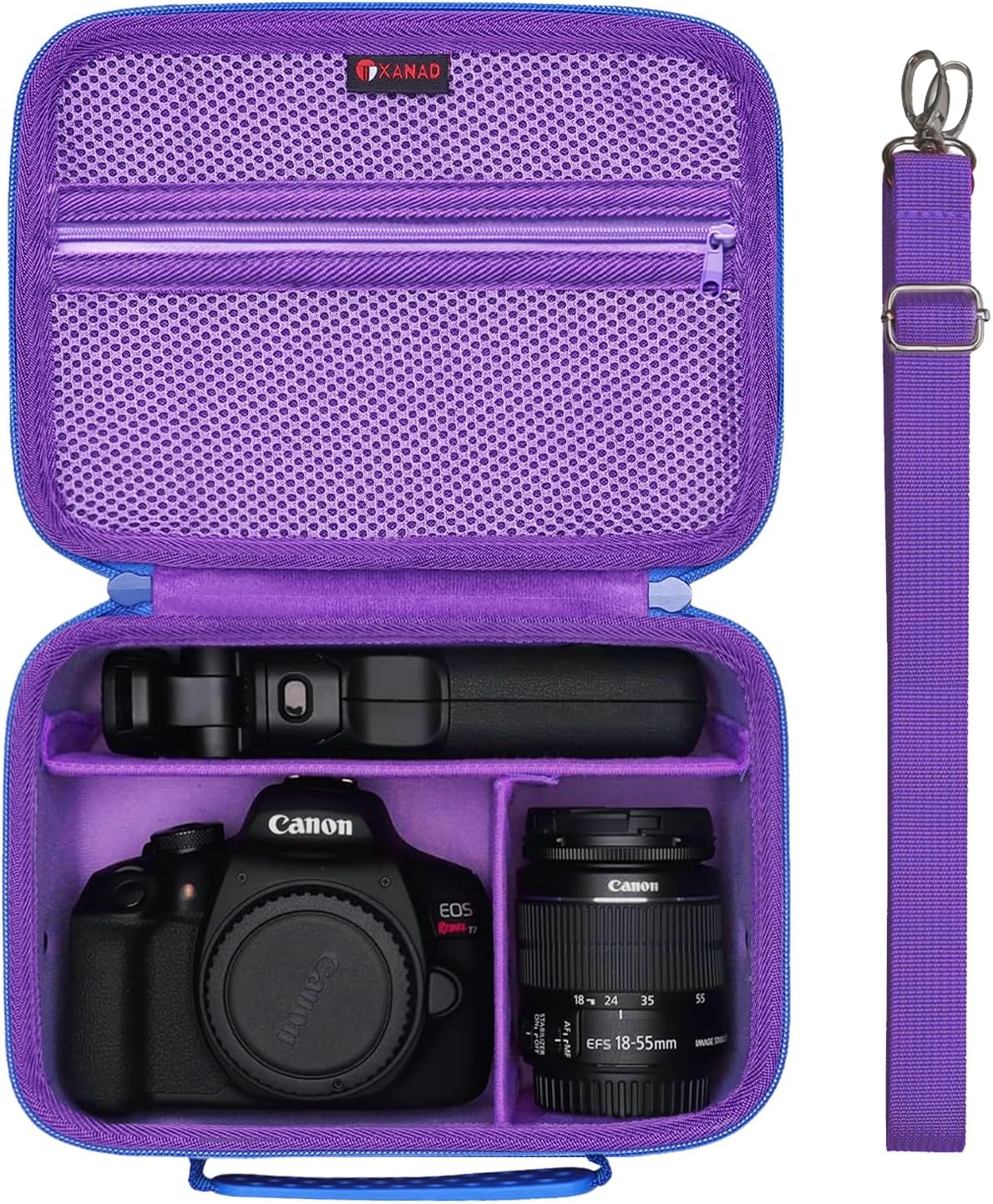 XANAD Camera Case Compatible with Canon EOS Rebel T7/R100/R50/R6 MarkII/R50 V/R8/R10/R6 MarkIII/R5 Mark II/RP/R7/5D MarkIV/R5 Canon Sony Panasonic Nikon DSLR Mirrorless Camera,Lens,Tripod,Deep Purple