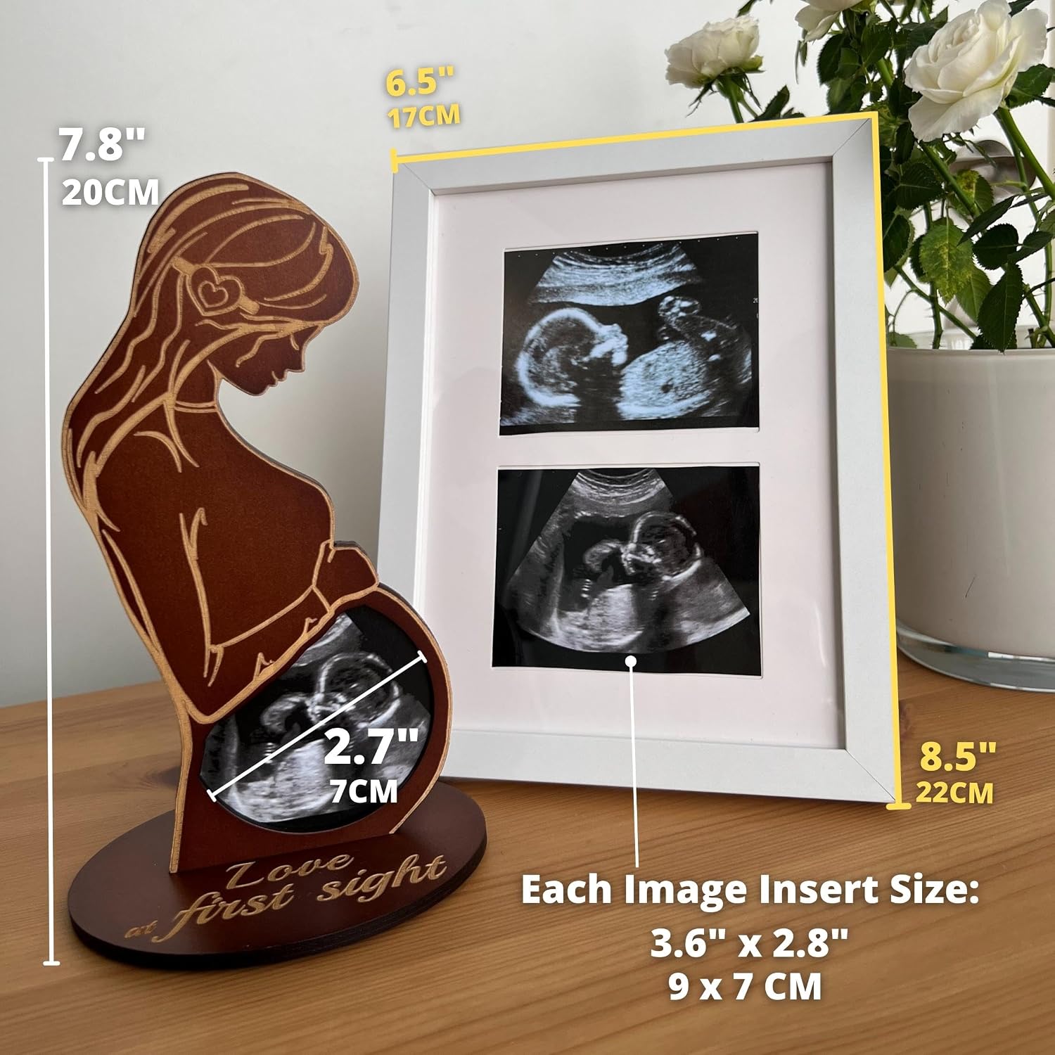 Heart's Sign Ultrasound Picture Frames Bundle - Pregnant Mom Gifts Ideas | First Time Mom Gift Sonogram Picture Frame