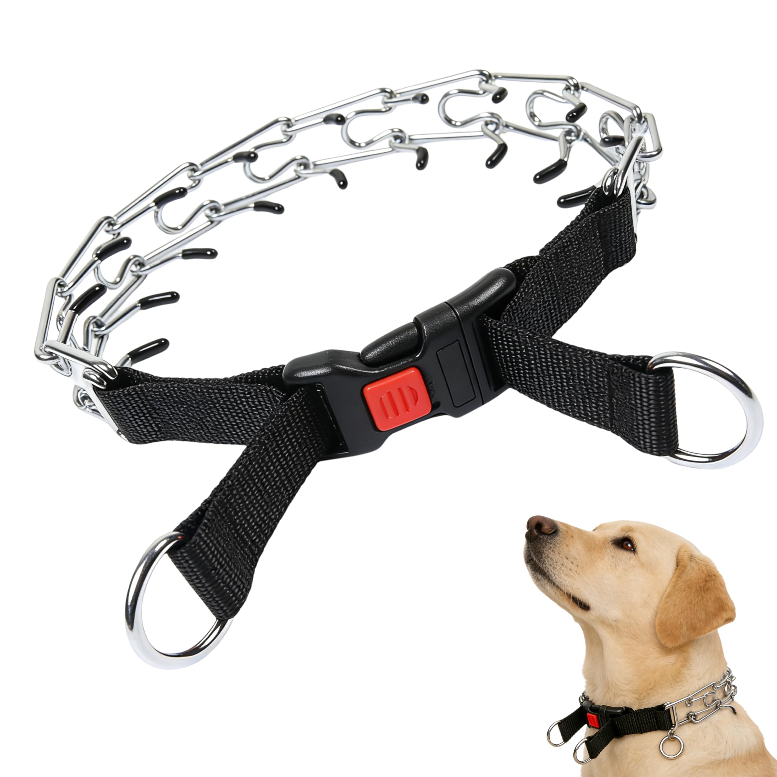 Choke Chain for Dogs, Adjustable Chain Dog Collar With Plastic Curved Side Release Buckle Metal Dog Training Collar for Medium Small Dogs-3.0mm x 50cm