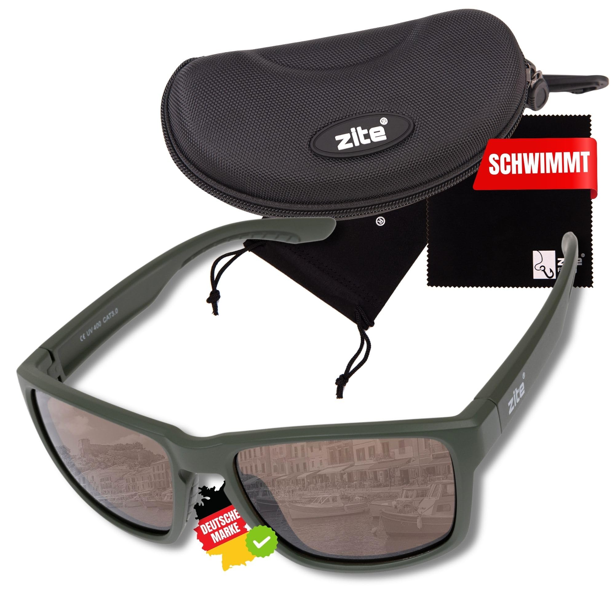 Zite Fishing Polarisationsbrille | Culo | Polbrille Angeln verspiegelt, UV400 & Schwimmfähig | Ultraleichte Angelbrille mit Hardcase & Tasche | Angelbrille polarisiert zum Angeln, Fishing Glasses - 2