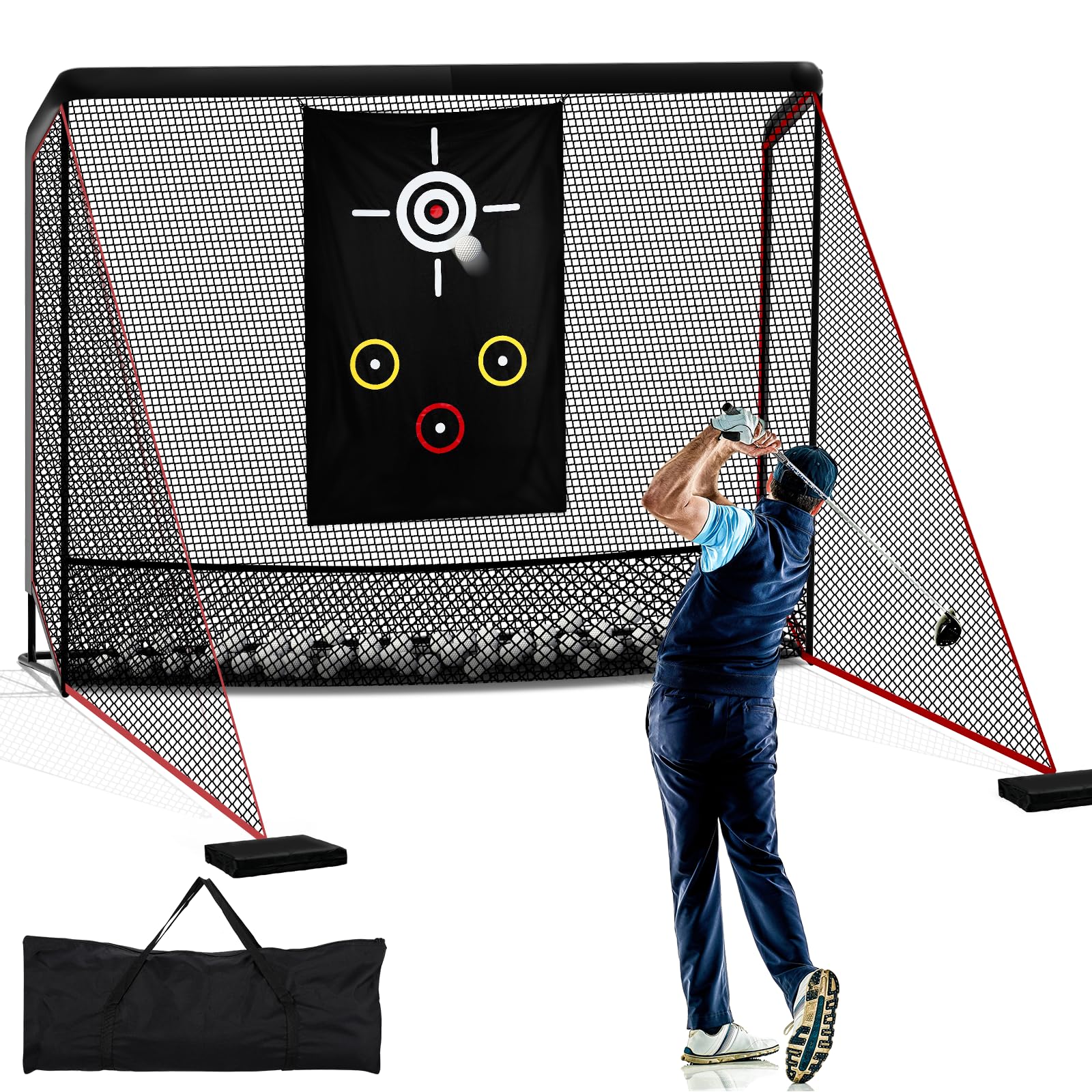 Golf Schlag Käfig, Golf Netz Trainingsnetz tragbar,Golfnetz für Garten und Zuhause，Impact Bildschirm Driving Net Luxuriöser Netzaufprallschutz für Heimfahrer,Golfnetz Übunskäfig mit Ziel-Tuch