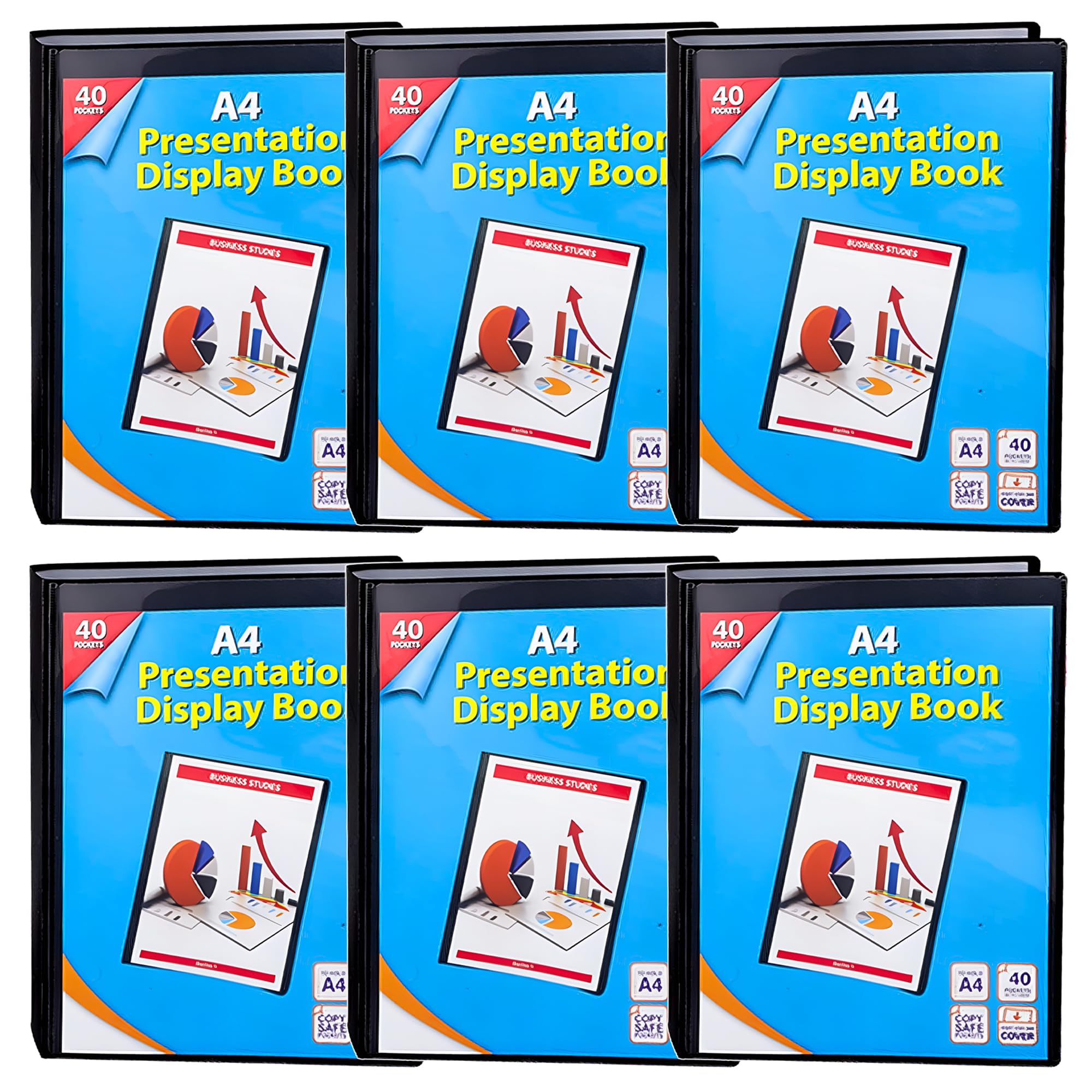 KAV A4 Display Presentation Book - 40 Pockets, 80 Views - Acid Free Copy Safe Durable PP Material Polly Pocket Folder Pack of 6