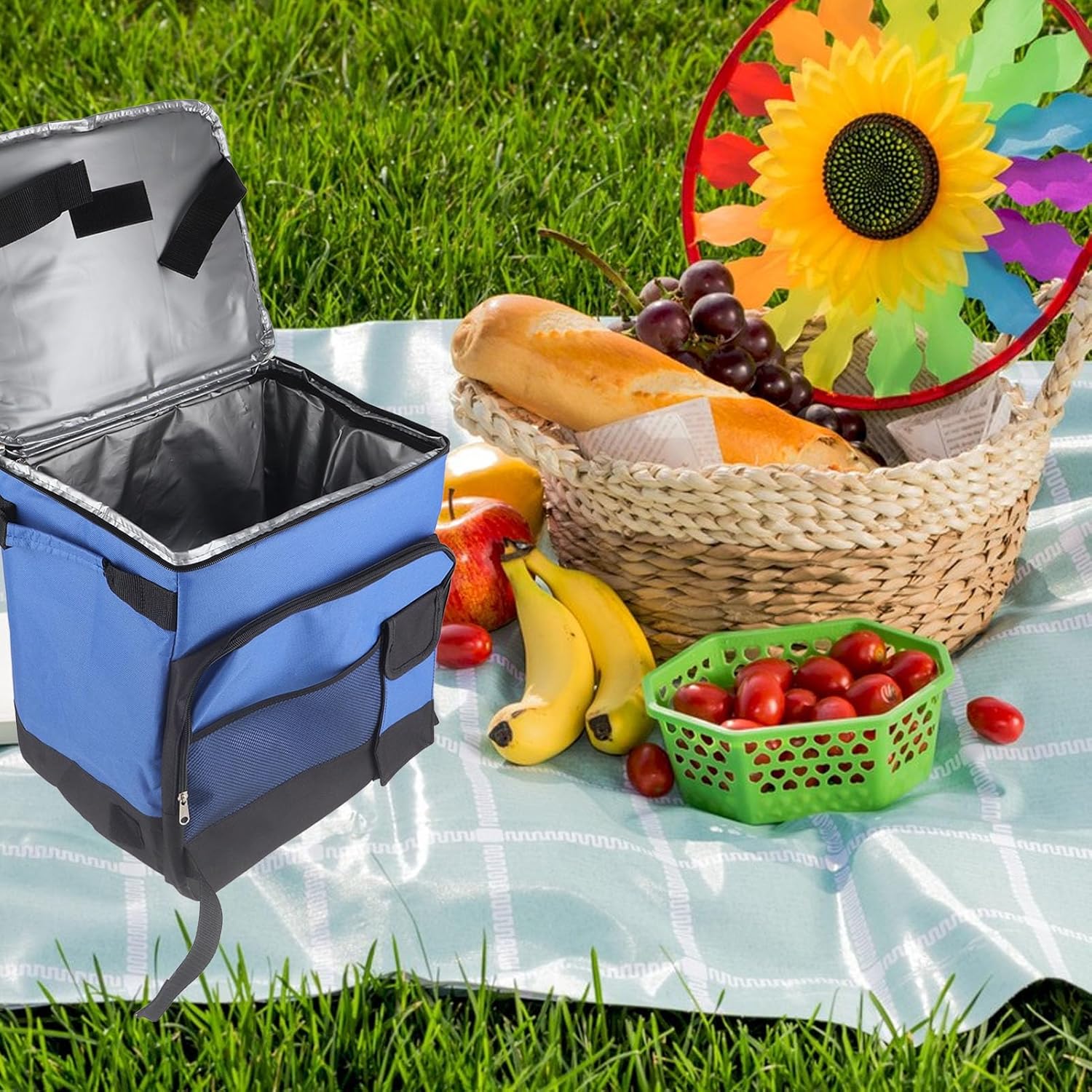 Rolling Cooler, 35L Large Capacity Insulated Rolling Cooler Leak Proof Cooler Bag, Soft Cooler Cart Lunch Backpack for Camping Hiking BBQ Summer Travel