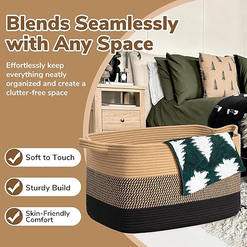 Vista 49 de Goodpick Cesta grande de almacenamiento de juguetes, cestas de cuerda de algodón gris para bebés, niños, cesta de almacenamiento tejida con asa