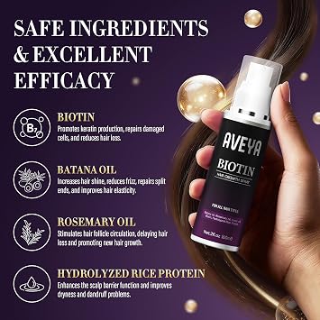 AVEYA Hair Growth Serum, for Women & Men infused with Rosemary Oil,Batana Oil&Biotin for Scalp Strengthens,Thickens&Accelerates Hair Care - Non-Greasy,Helps Prevent Hair Thinning & Hair Loss 60ml
