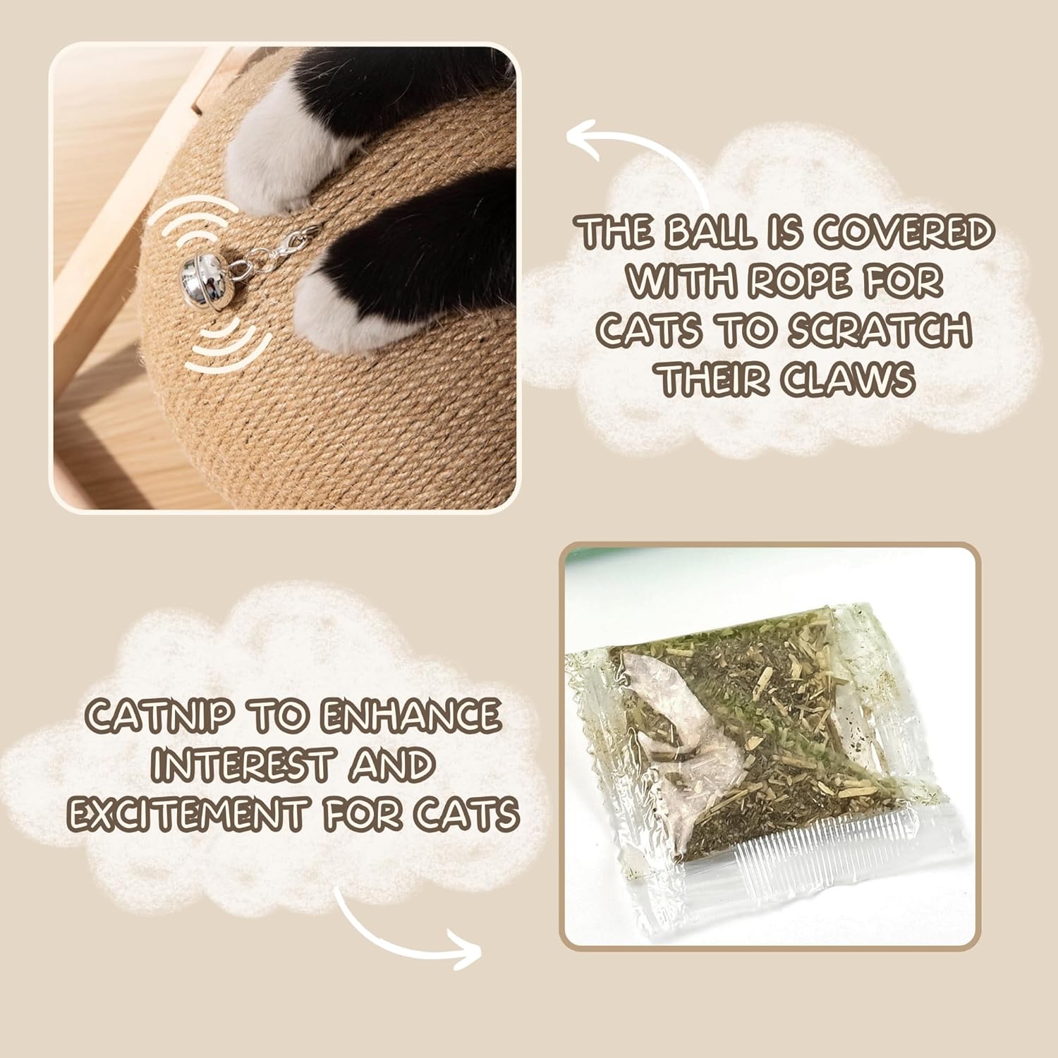 review Cat Scratching Ball Toy, Ideal Natural Sisal Cat Scratcher Ball or Funny Cat Scratcher to Reduce Stress, Boredom, Suitable for Kitten and Small-Sized Cat