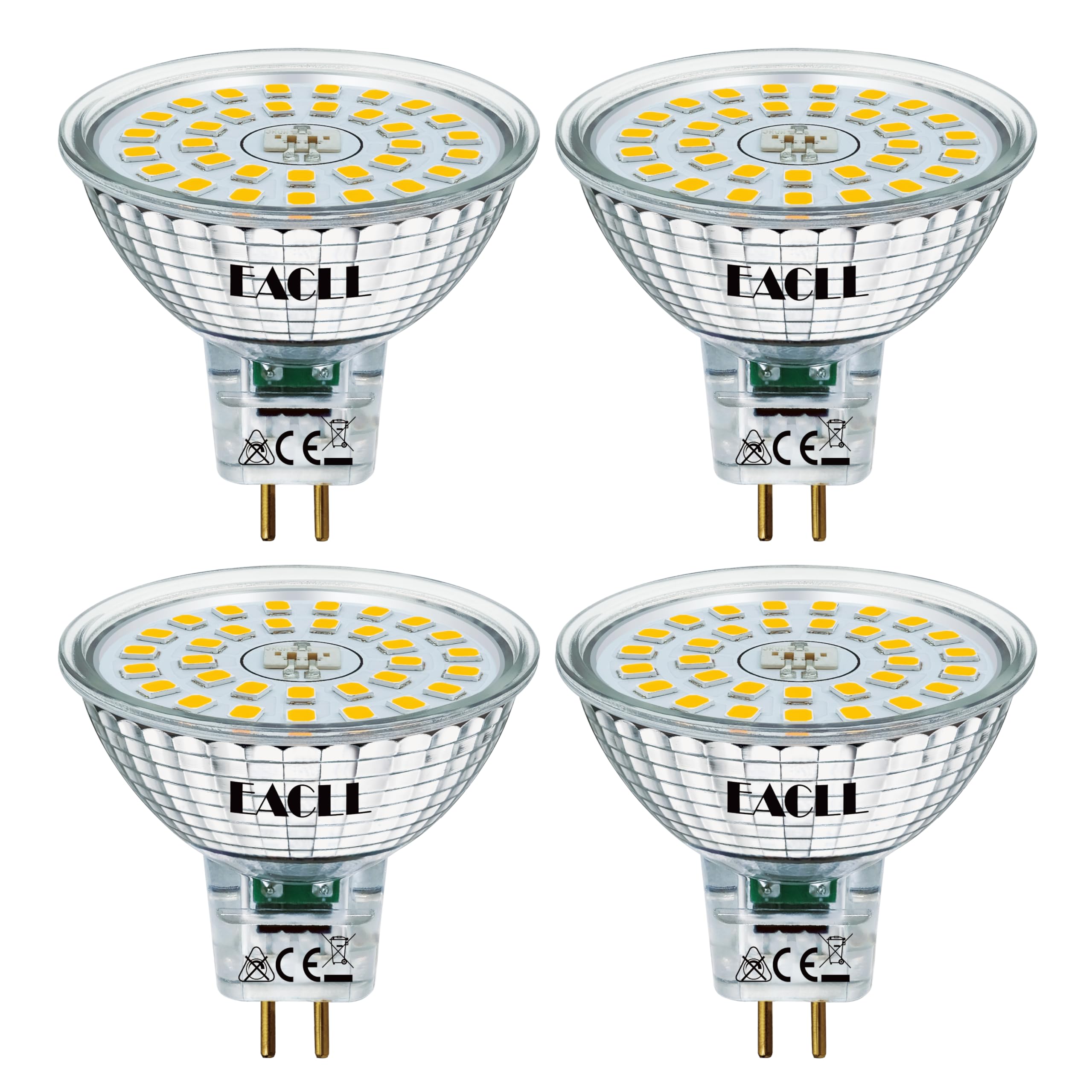 EACLL Pack of 4 GU5.3 LED Bulbs Neutral White, 6.5W MR16 Equivalent 60W Halogen, 4000K 580 Lumens Non-Dimmable, Flicker-Free Illumination, Wide Beam 120° Spotlight, AC/DC 12V Reflector Lamp