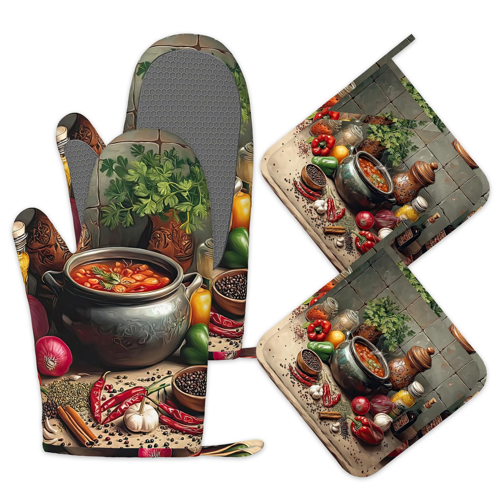 Juego de 4 manoplas de horno y soportes para ollas, resistentes al calor, antideslizantes, almohadillas calientes, regalos de cocina para mujeres panaderas, regalos de cocina para amantes de la cocina