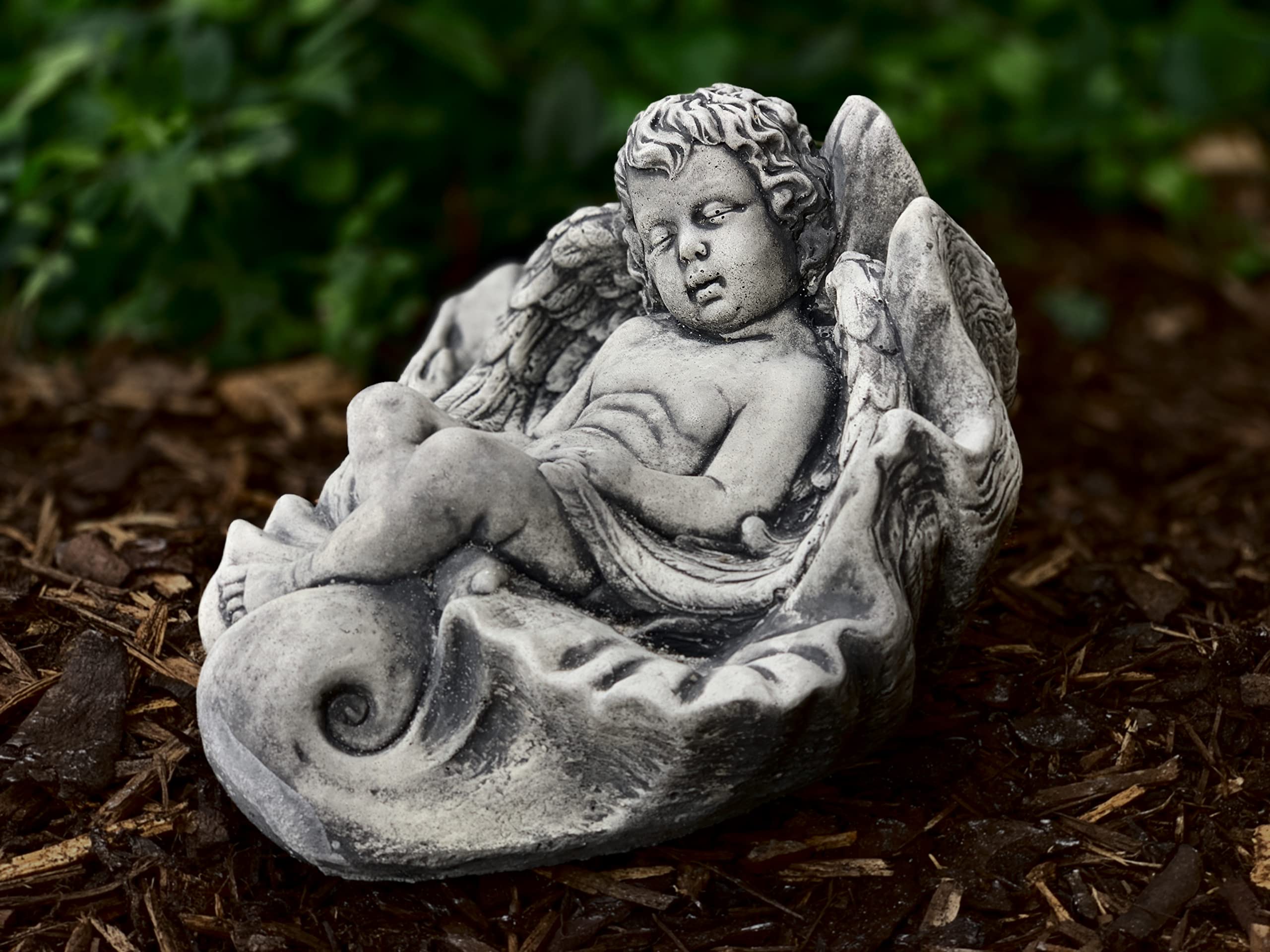 Adorno de ángel de cemento Estatua de ángel de jardín Figura de ángel de piedra Escultura de ángel al aire libre Decoración de ángel alado Ángel de hormigón Bonito regalo de jardín Ángel de cemento