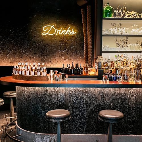 Miniatura 4 de KANAYA Letrero LED de neón con texto en inglés "Drinks", blanco cálido, regulable, alimentado por USB, para club, pub, hotel, cumpleaños, boda,