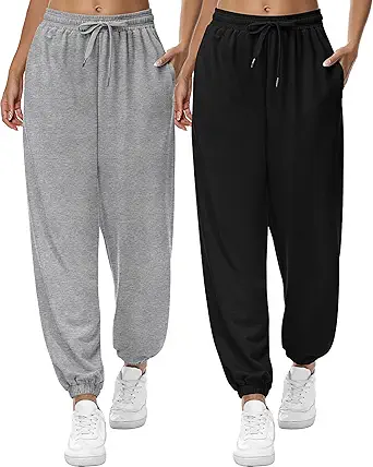 Riyiper 2 Pcs Womens Sweatpants High Waisted Jogger Pants Women Bottom Sweatpants Trendy Baggy Joggers with Pockets